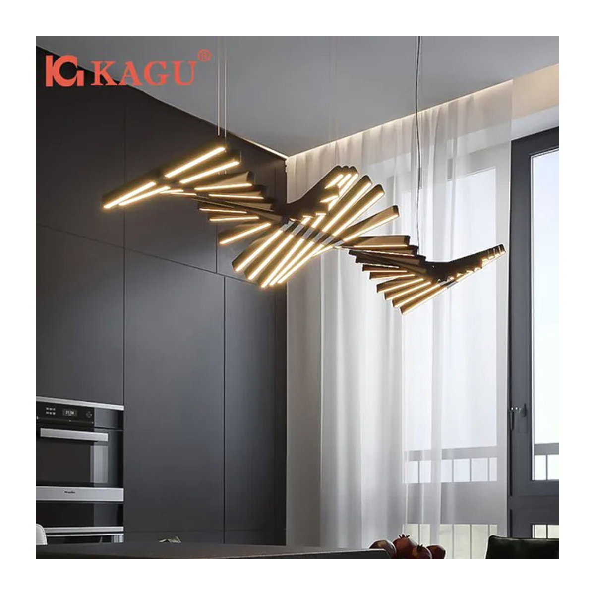 KAGU Moderne Nordic LED Pendelleuchte in Schwarz im Fishbone Design für Restaurant, Küche und Büro - Bild 1