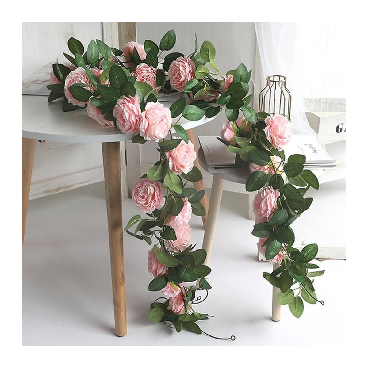 Kahaul Künstliche Pfingstrose Girlande aus Seide und Rattan in Rosa für Wandbehang und Dekoration - Bild 1