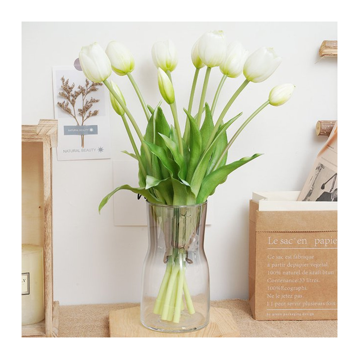 Kahaul Künstlicher Tulpenstrauß aus Silikon mit fünf Blüten in Rosa und Weiß für die Heimdekoration - Bild 1