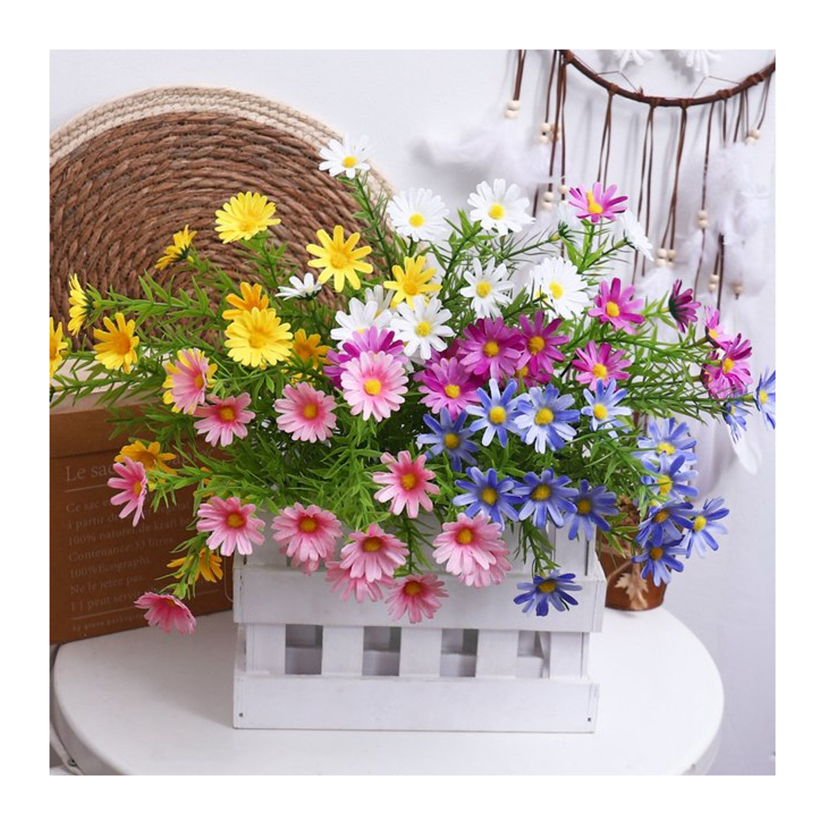 Kahaul Künstliches Gänseblümchen Bouquet in Weiß aus Textil für deine Dekoration bei Hochzeit oder im Wohnzimmer - Bild 1