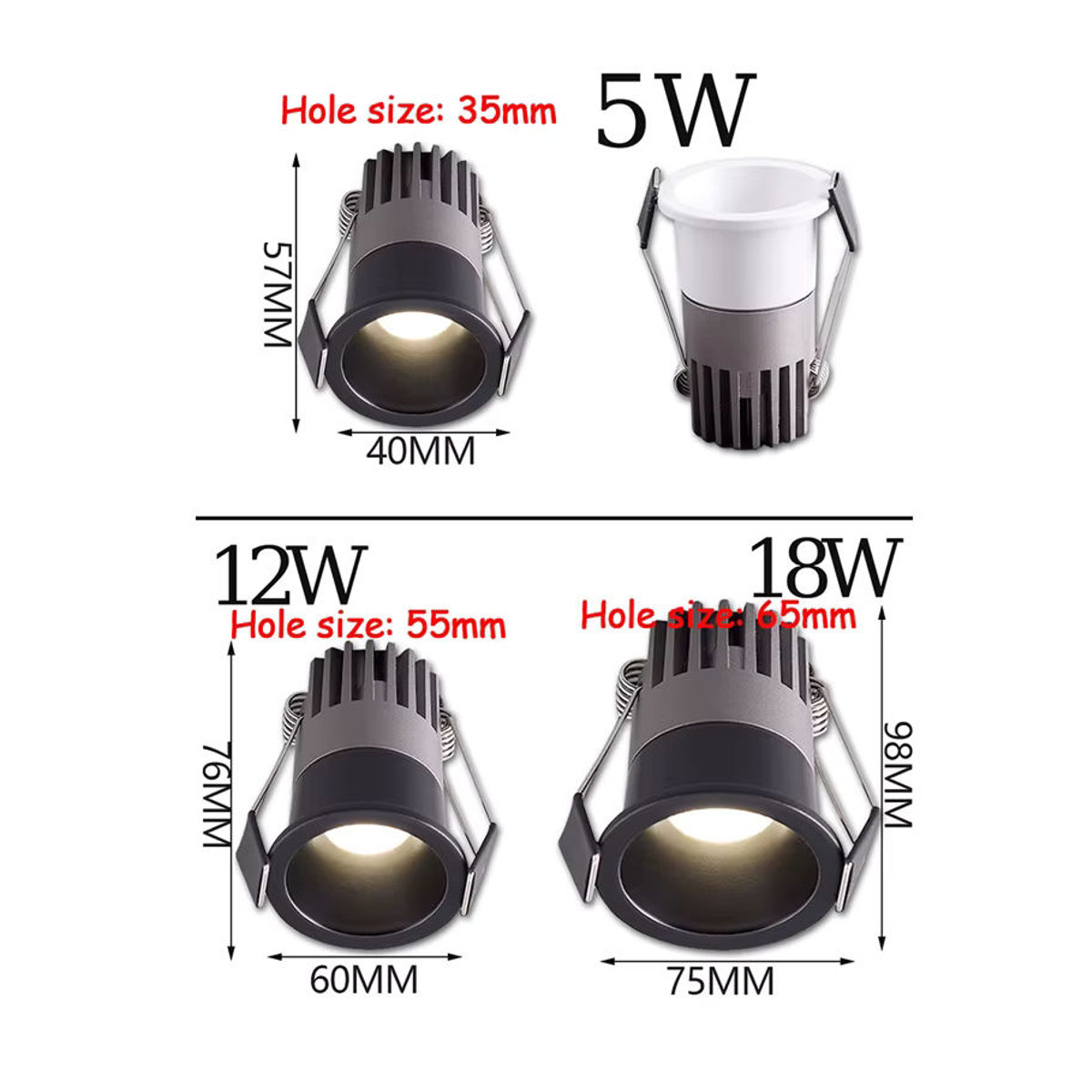 KAISANXINYI Dimmbare LED Einbaustrahler aus Aluminium in Schwarz mit COB-Technik für Home Office und Store - Bild 2