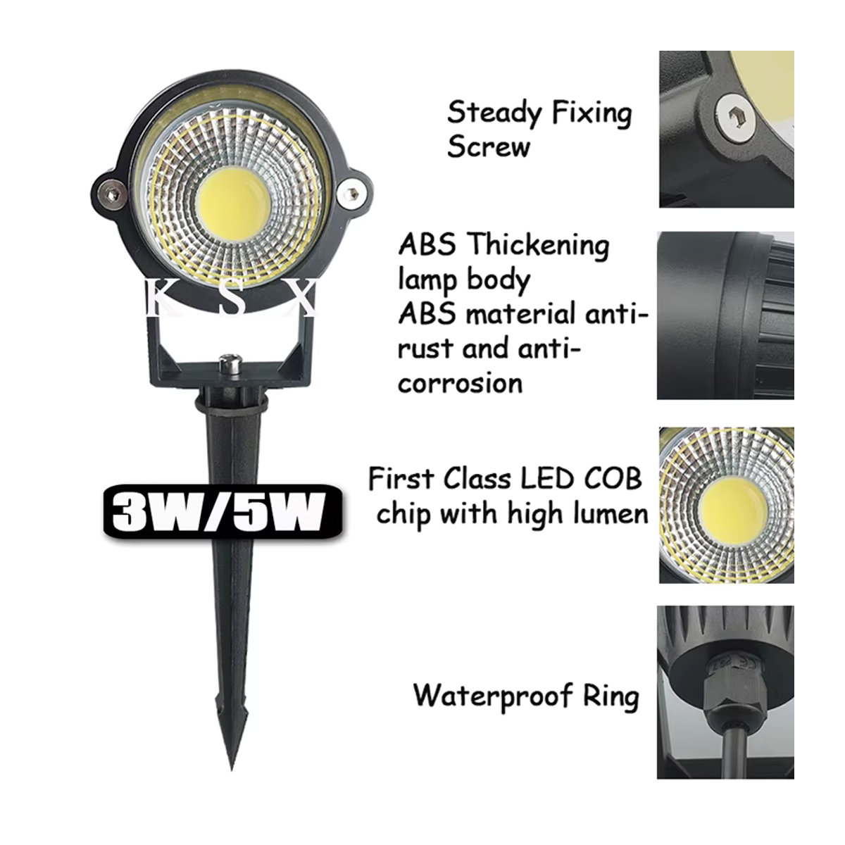 KAISANXINYI LED Außenstrahler für Garten und Landschaft in Schwarz, moderner COB LED Garten-Scheinwerster aus Aluminium, wasserdicht - Bild 3