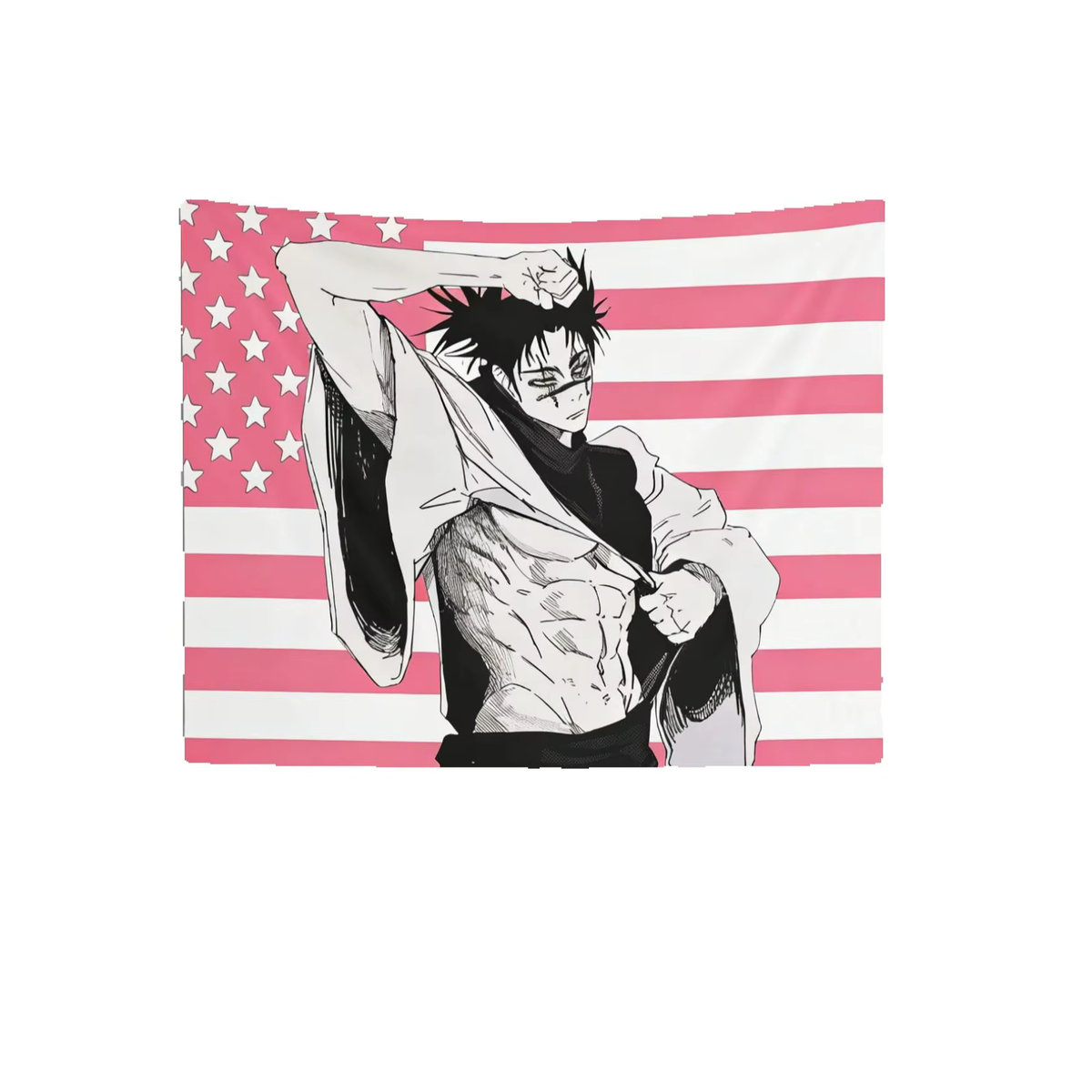 Kaisen Choso Japanischer Anime-Wandteppich in Rosa mit Bohemian-Design als ästhetische Wanddekoration, B/H: 60 x 60 cm - Bild 5
