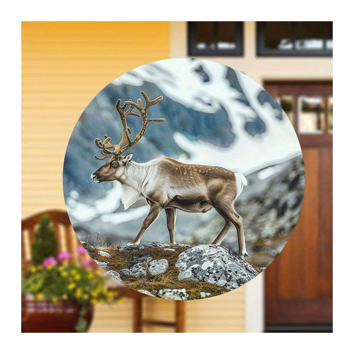 Kaitong Rentier Aluminium-Schild, rund, weiß, Durchmesser: 20,32 cm, wetterfeste Metall-Wanddekoration - Bild 1