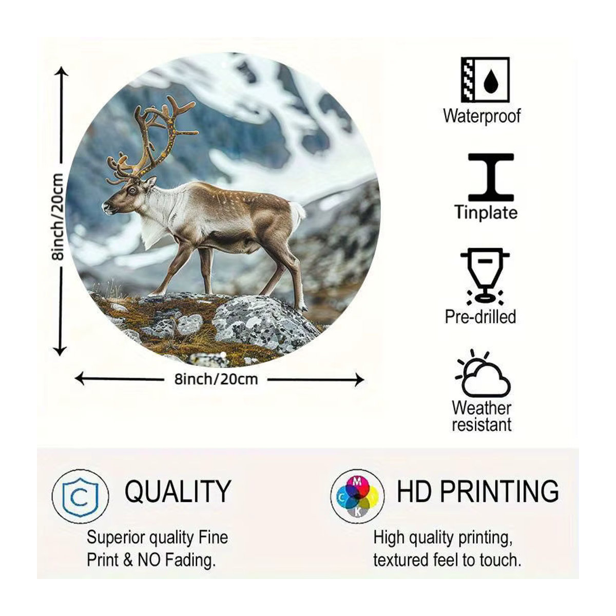 Kaitong Rentier Aluminium-Schild, rund, weiß, Durchmesser: 20,32 cm, wetterfeste Metall-Wanddekoration - Bild 3