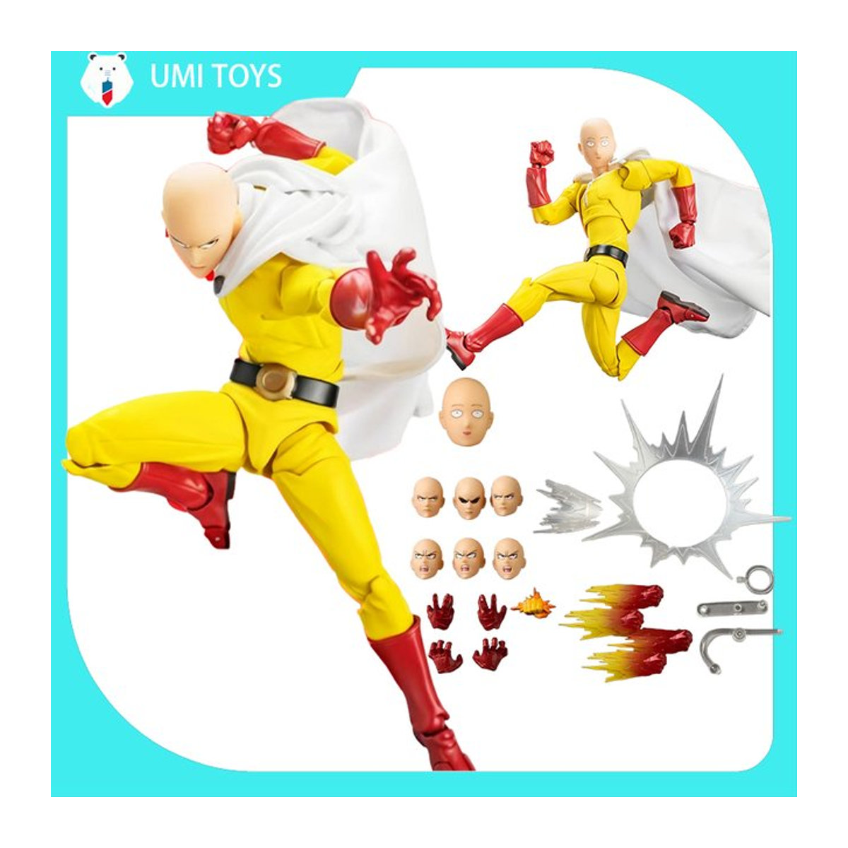 Kaiyodo One Punch Man Saitama Actionfigur Yamaguchi Revoltech aus Kunststoff, Gelb - Bild 1
