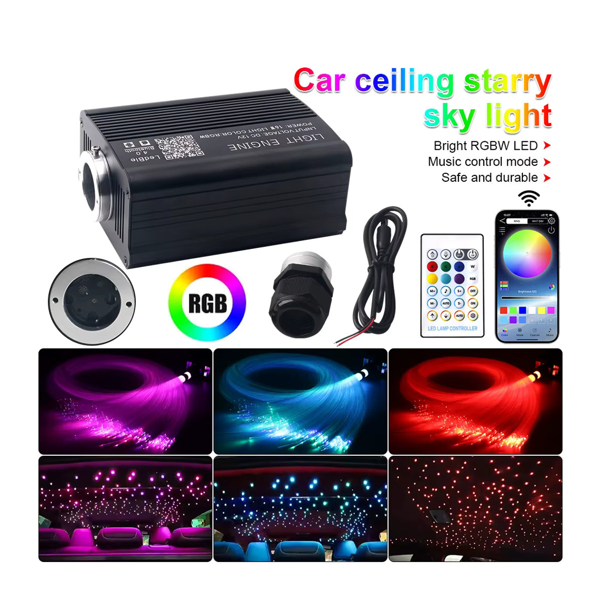 KALADA 16W Auto Sternenhimmel LED Lichtset mit RGBW Fiber Optic und App-Musiksteuerung in Bunt - Bild 2