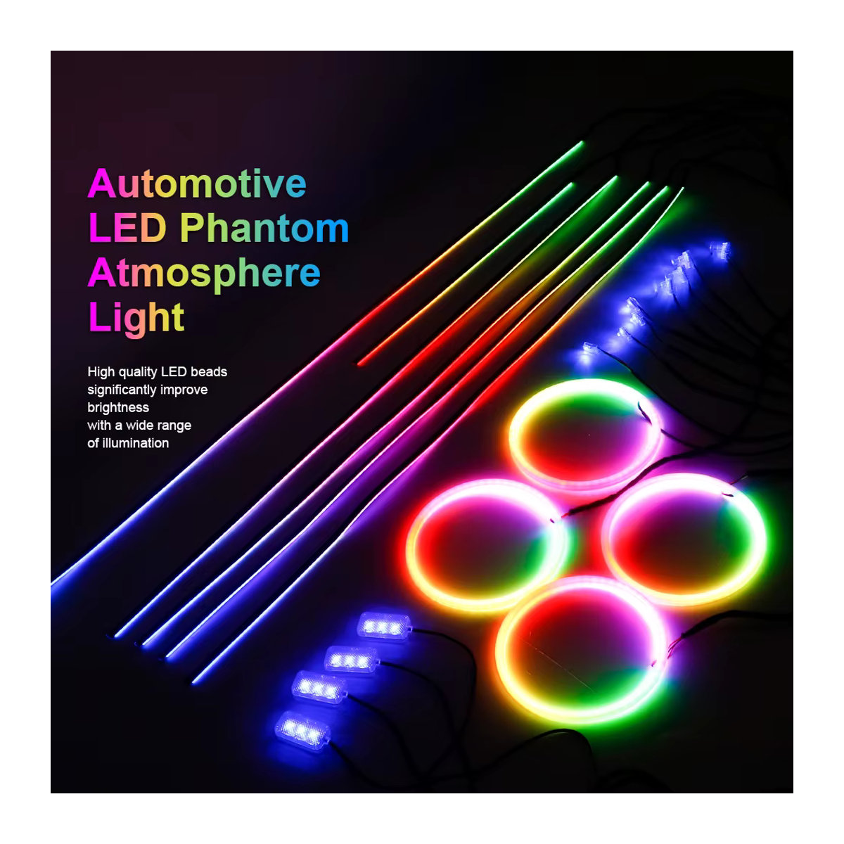 KALADA 18in1 RGB Symphony LED Streifen Auto Umgebungslicht mit App-Steuerung, Acryl Guide, 256 Farben, Bunt - Bild 2