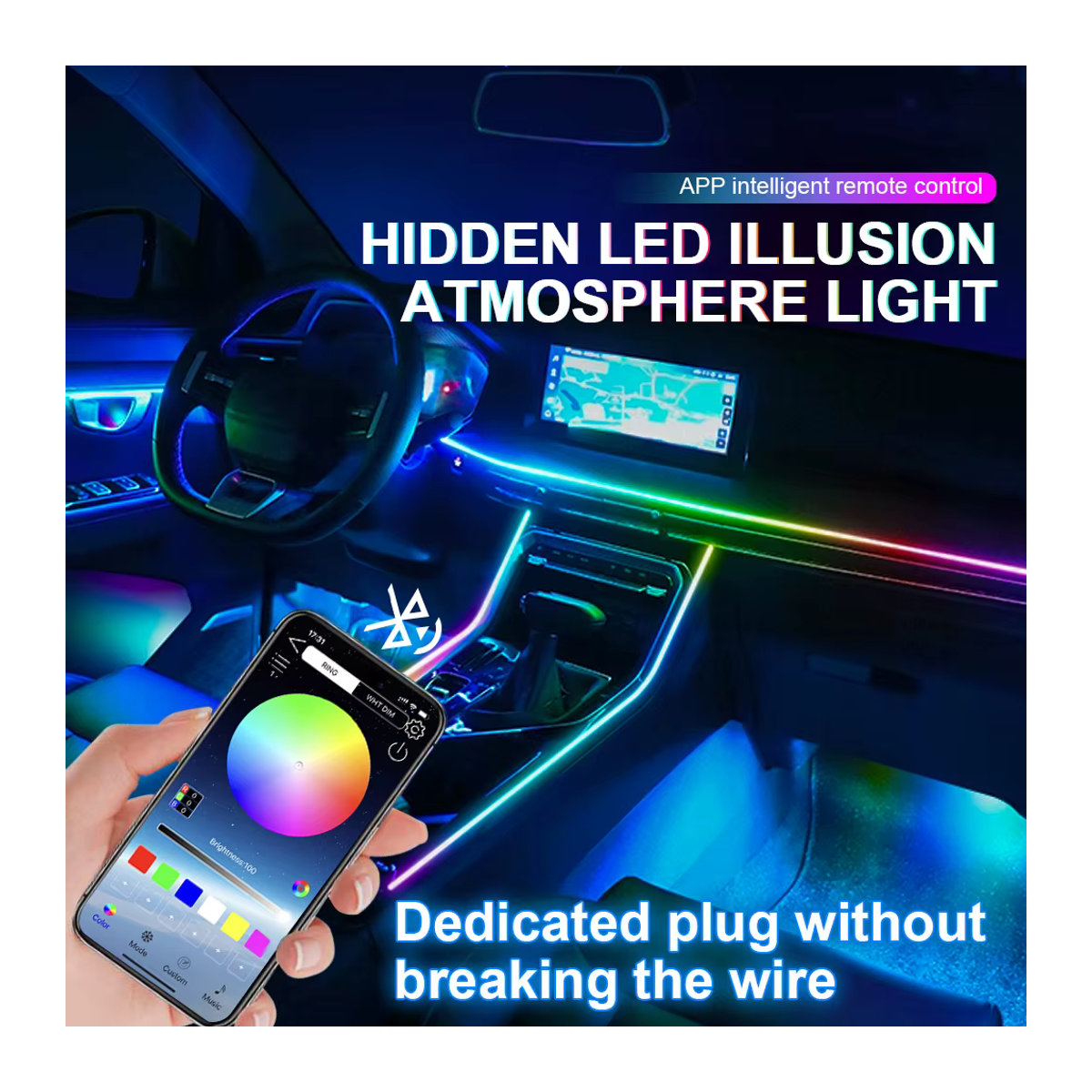 KALADA 18in1 RGB Symphony LED Streifen Auto Umgebungslicht mit App-Steuerung, Acryl Guide, 256 Farben, Bunt - Bild 4