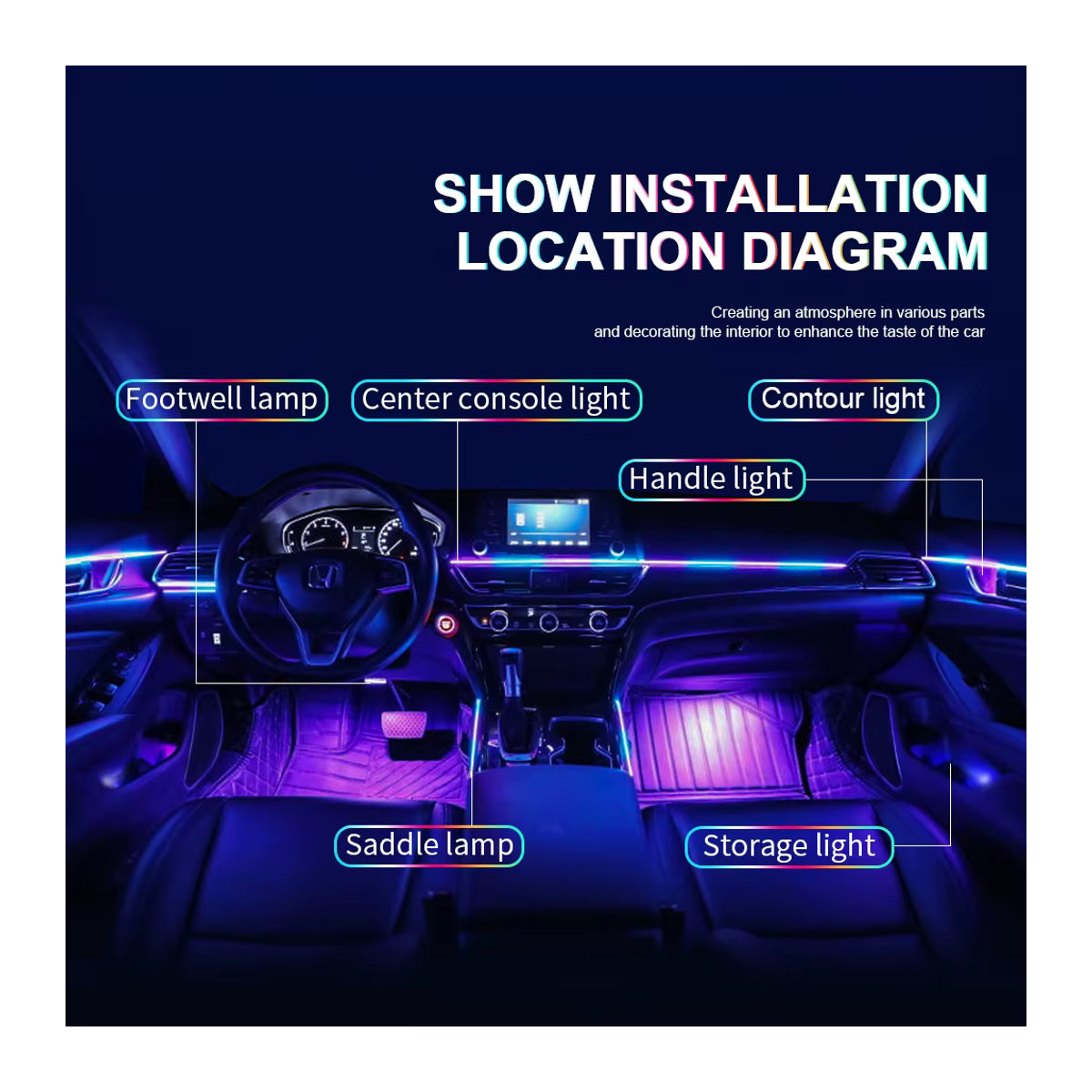 KALADA 18in1 RGB Symphony LED Streifen Auto Umgebungslicht mit App-Steuerung, Acryl Guide, 256 Farben, Bunt - Bild 5