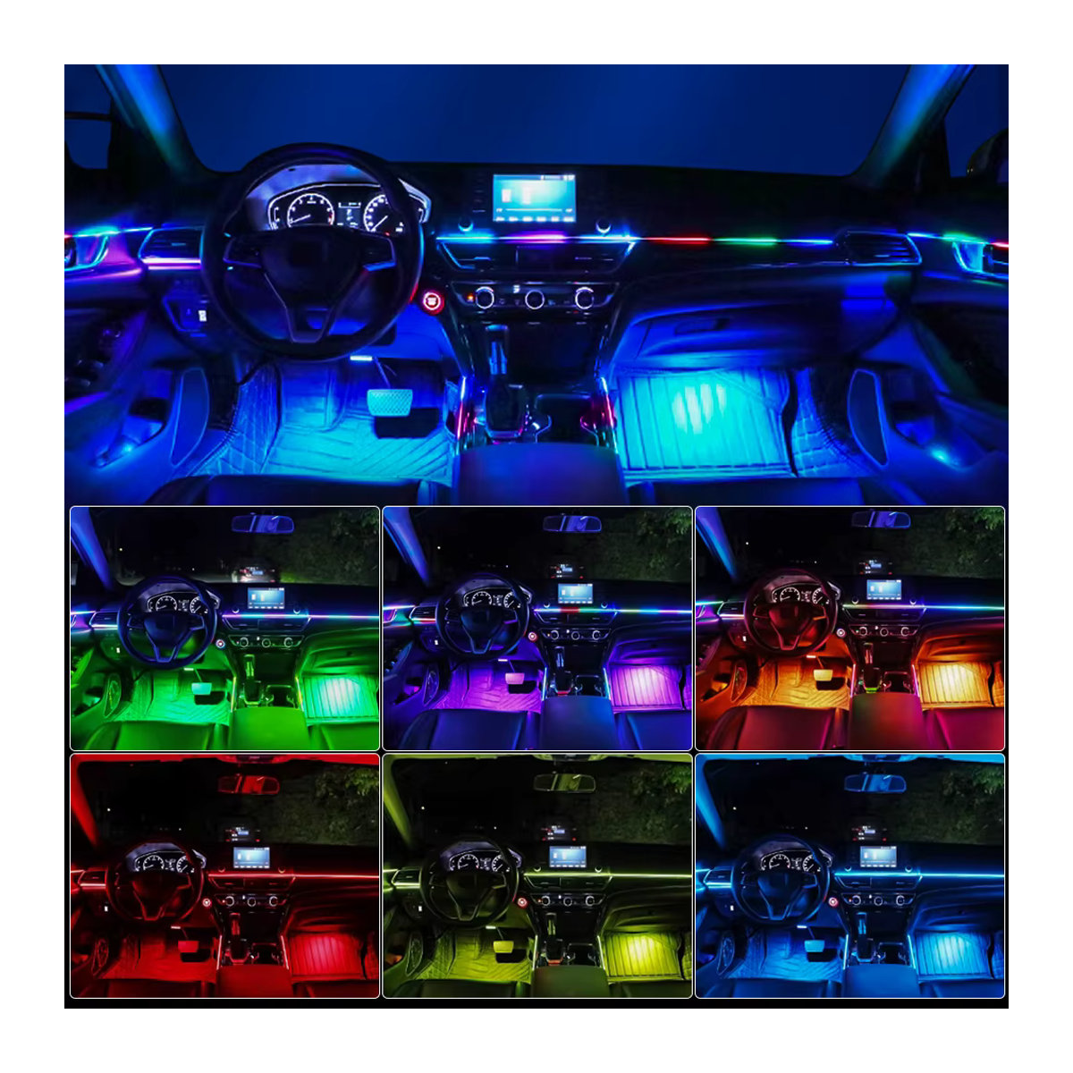 KALADA 18in1 RGB Symphony LED Streifen Auto Umgebungslicht mit App-Steuerung, Acryl Guide, 256 Farben, Bunt - Bild 6