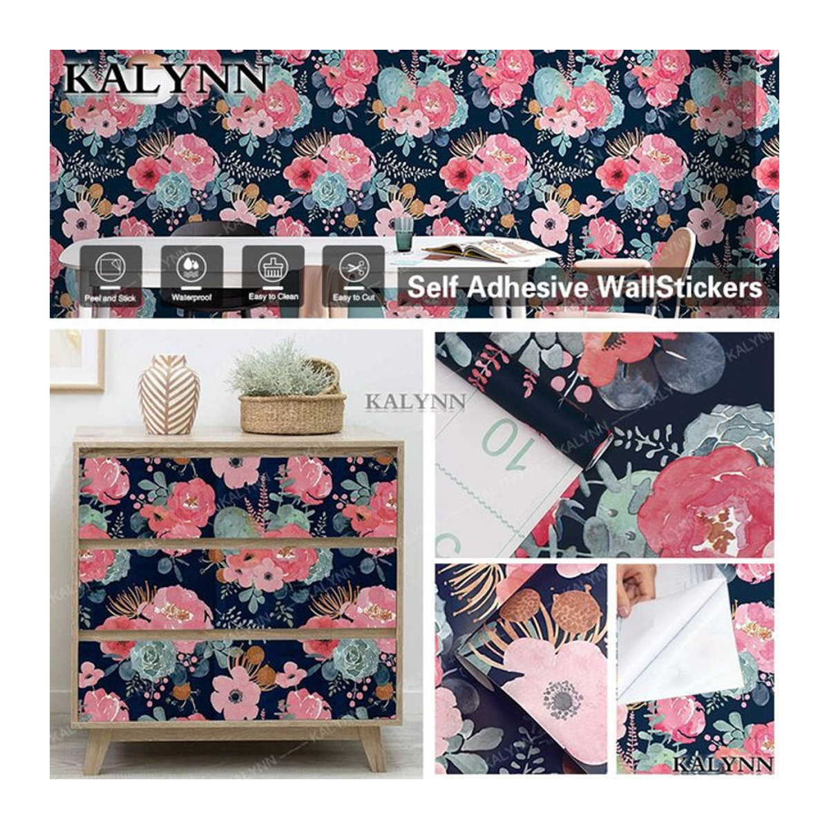 KALYNN Blumen-Wandaufkleber selbstklebend floral in Grau und Mehrfarbig aus Kunststoff für die Wanddekoration - Bild 1