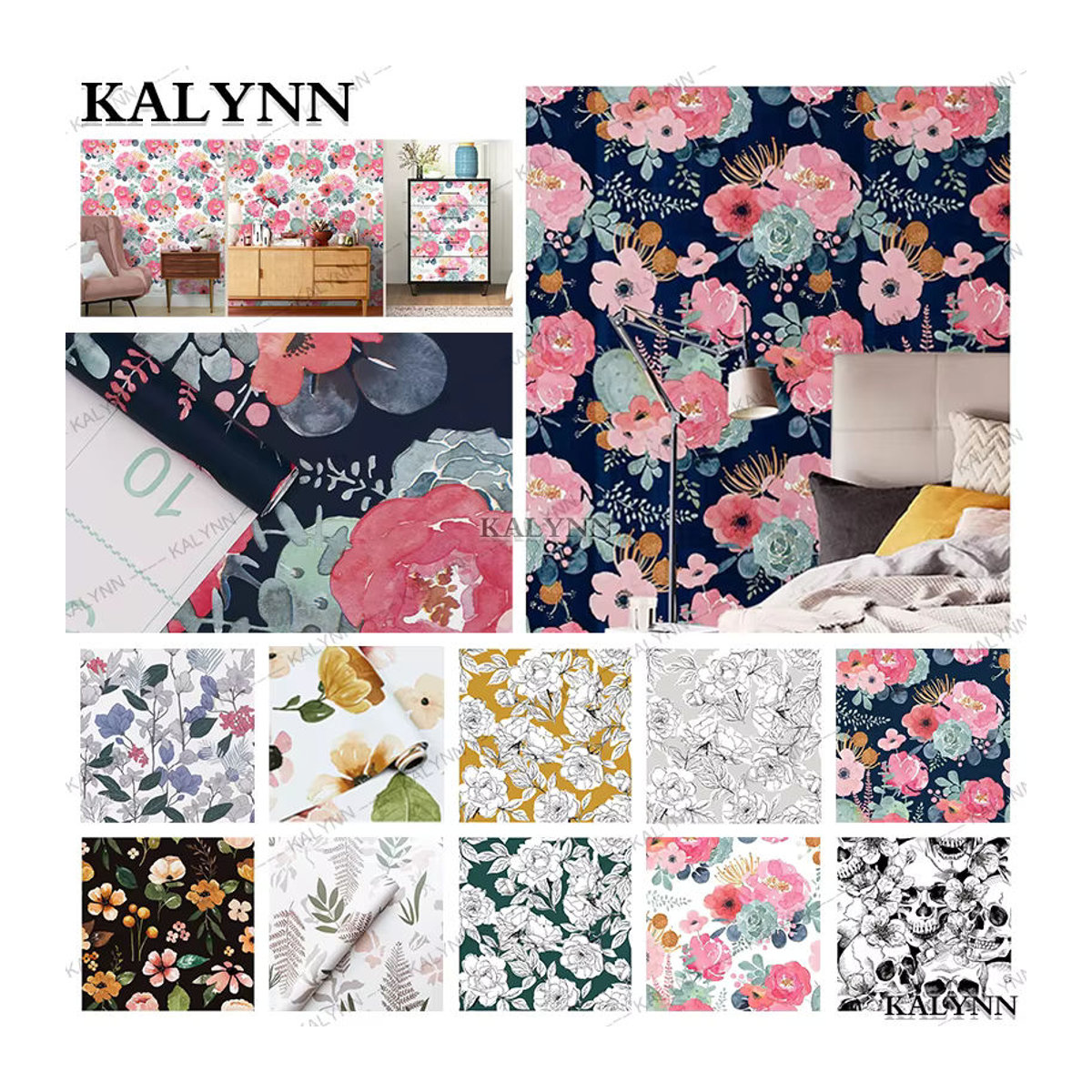 KALYNN Blumen-Wandaufkleber selbstklebend floral in Grau und Mehrfarbig aus Kunststoff für die Wanddekoration - Bild 2