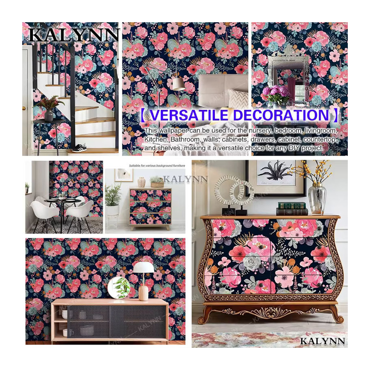 KALYNN Blumen-Wandaufkleber selbstklebend floral in Grau und Mehrfarbig aus Kunststoff für die Wanddekoration - Bild 3