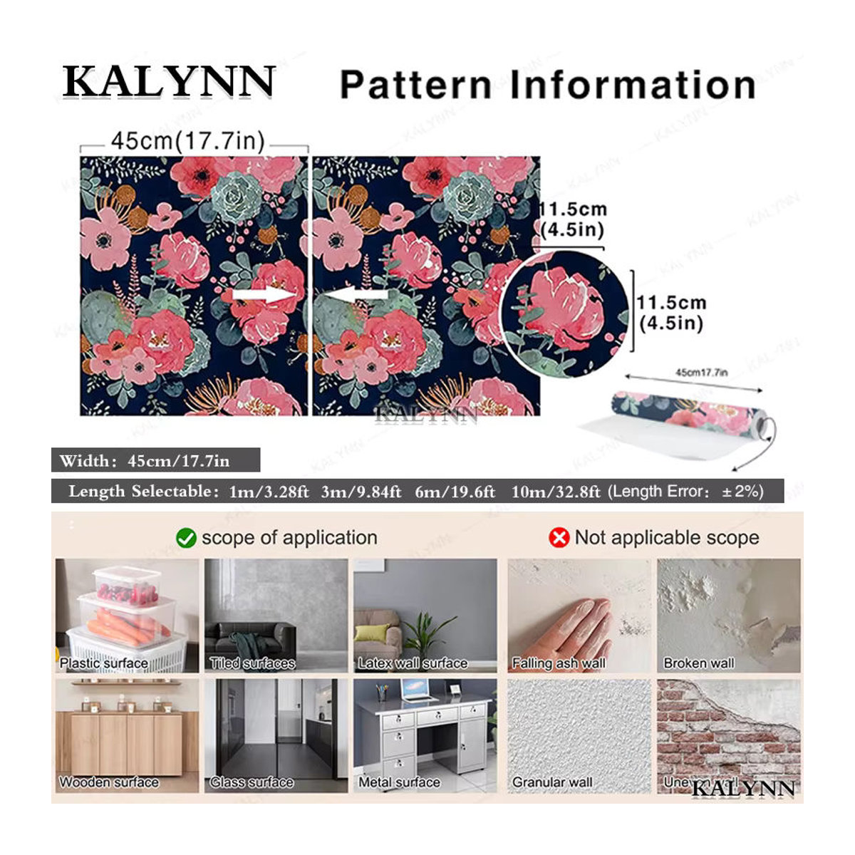 KALYNN Blumen-Wandaufkleber selbstklebend floral in Grau und Mehrfarbig aus Kunststoff für die Wanddekoration - Bild 4