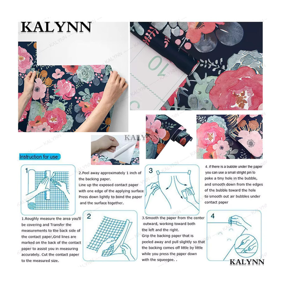 KALYNN Blumen-Wandaufkleber selbstklebend floral in Grau und Mehrfarbig aus Kunststoff für die Wanddekoration - Bild 5