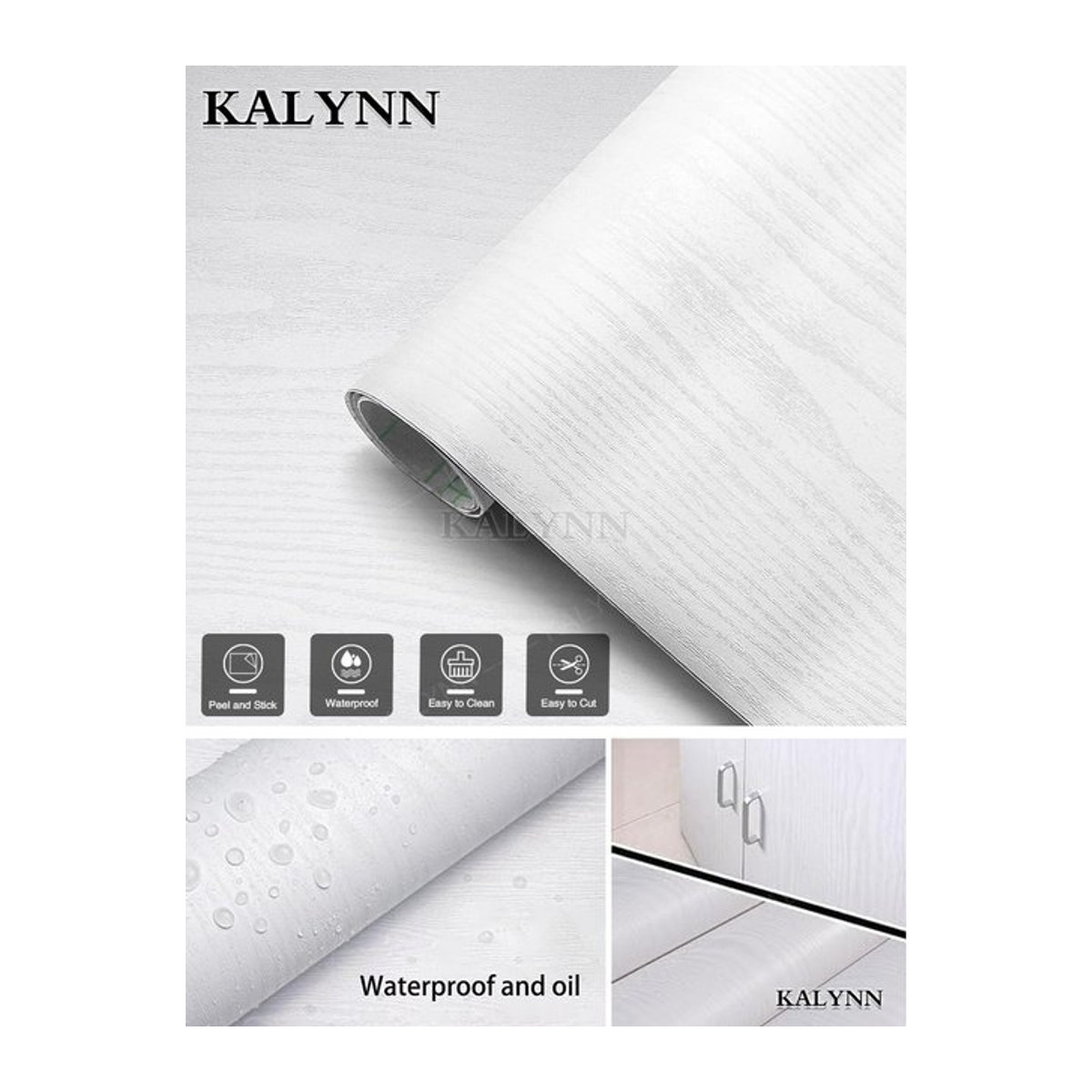 KALYNN Selbstklebende Vinyl-Kontaktpapier Tapete in Weiß und Lila mit Holzmaserung im skandinavischen Design, wasserfest und verdickt für Schränke, Arbeitsplatten und Dekoration - Bild 1