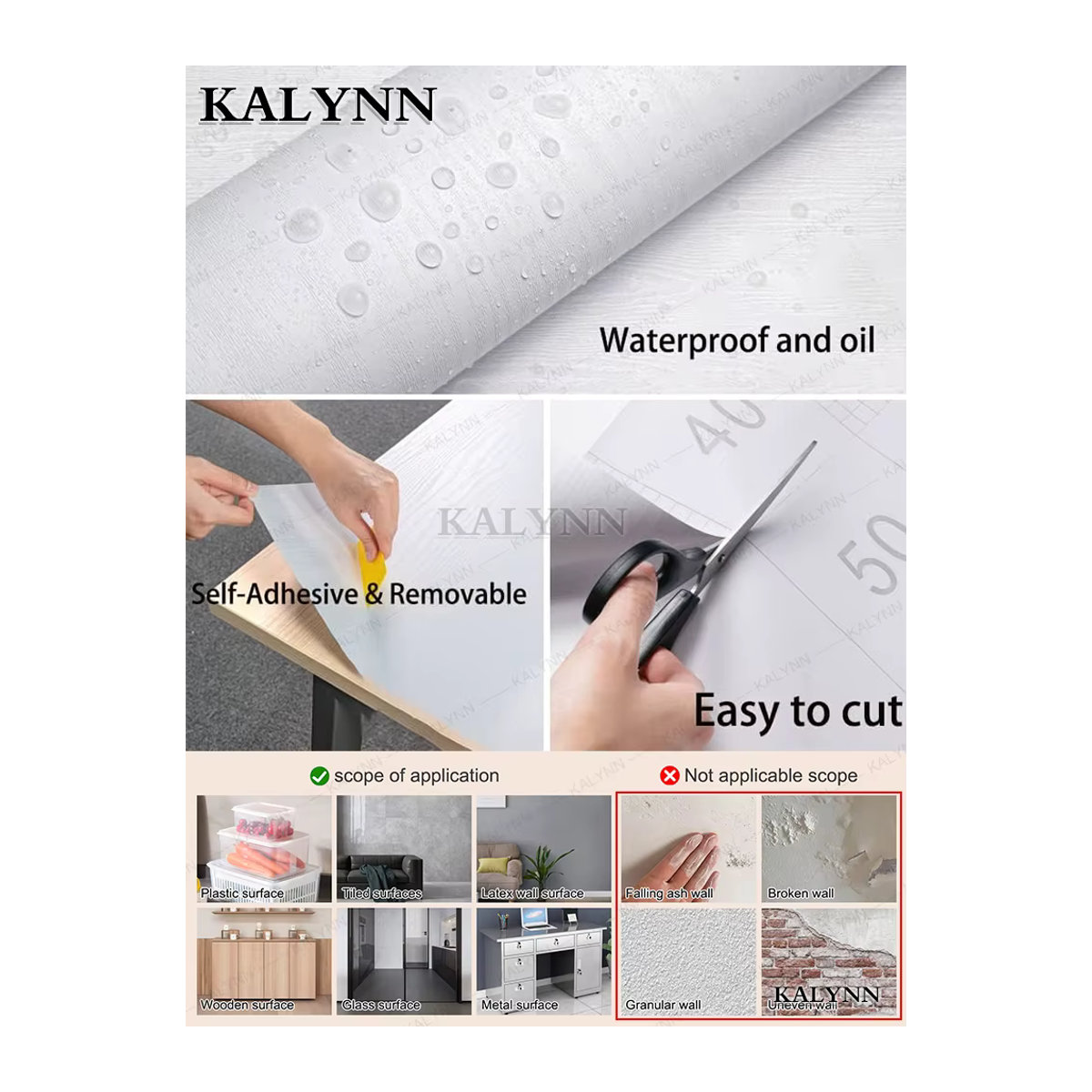 KALYNN Selbstklebende Vinyl-Kontaktpapier Tapete in Weiß und Lila mit Holzmaserung im skandinavischen Design, wasserfest und verdickt für Schränke, Arbeitsplatten und Dekoration - Bild 2