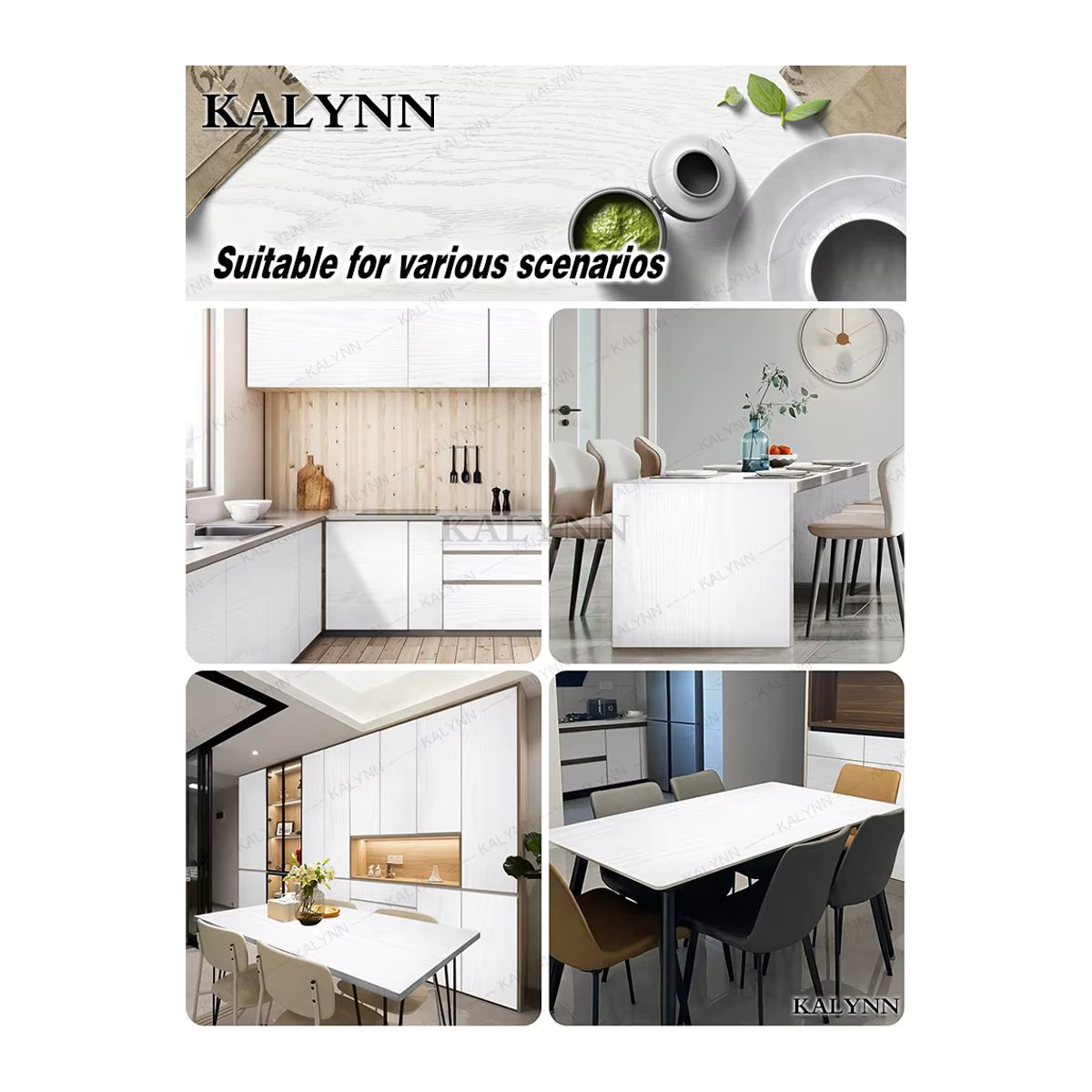 KALYNN Selbstklebende Vinyl-Kontaktpapier Tapete in Weiß und Lila mit Holzmaserung im skandinavischen Design, wasserfest und verdickt für Schränke, Arbeitsplatten und Dekoration - Bild 3