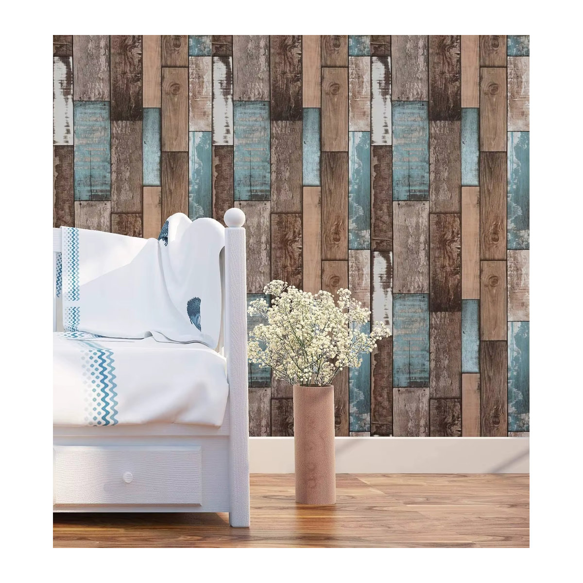 KALYNN Wandaufkleber in Vintage Holzmaserung, wasserfeste PVC Wanddekoration für Schlafzimmer und Möbel, Braun - Bild 4