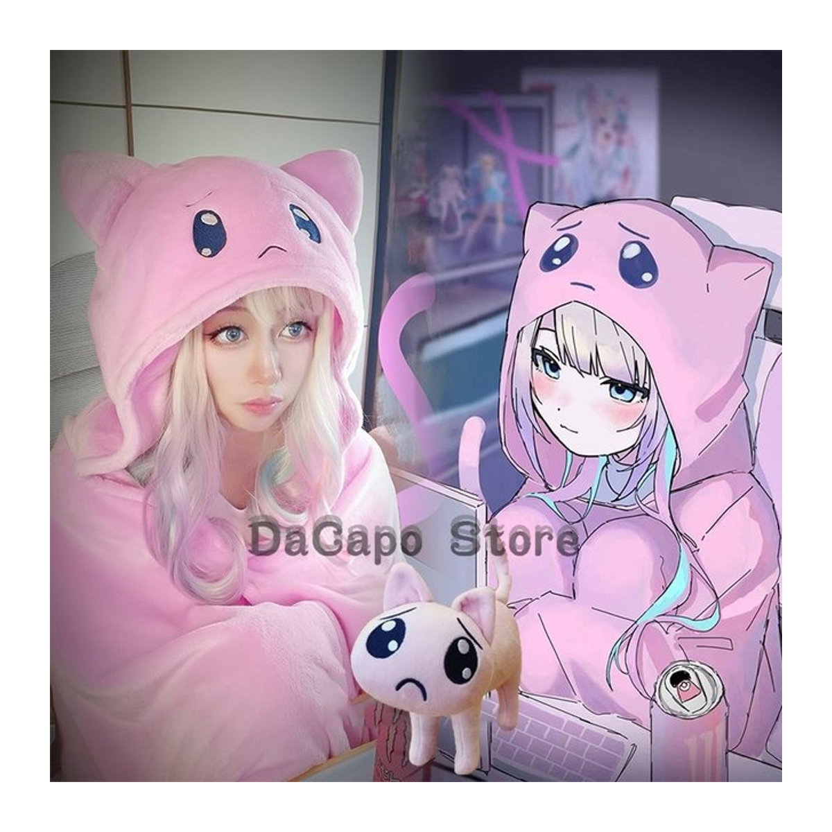 KAngel P-chan Needy Girl Overdose Kapuzen-Plüschdecke in Rosa mit Katzen-Cape Design - Bild 1