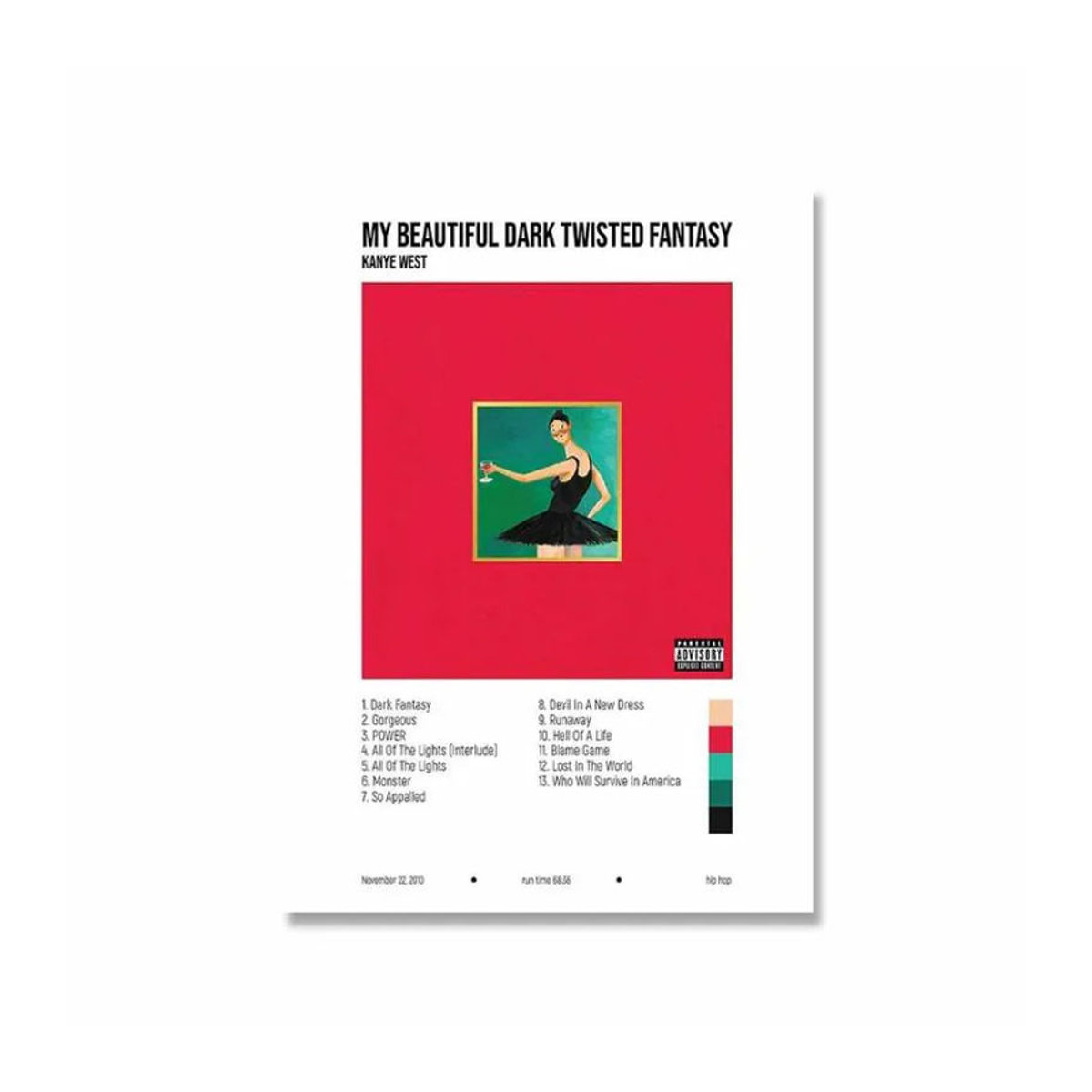 Kanye West My Beautiful Dark Twisted Fantasy Albumcover Leinwandgemälde von August Art Museum, Porträt Wandbild in Rot, B: 100 cm, H: 70 cm, rahmenlos - Bild 3