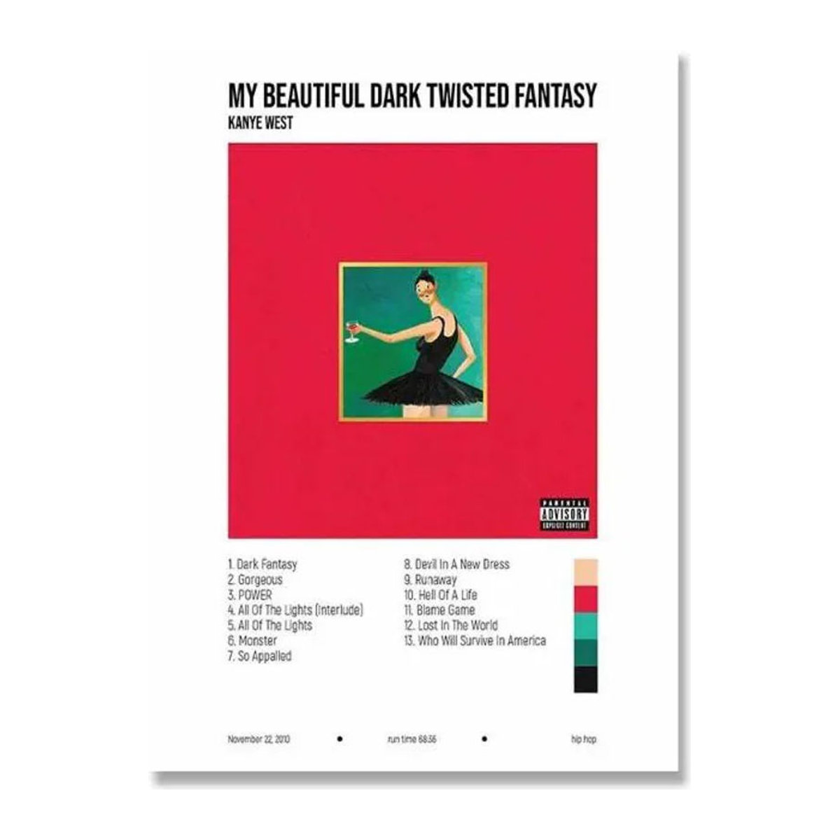 Kanye West My Beautiful Dark Twisted Fantasy Albumcover Leinwandgemälde von August Art Museum, Rot, B: 30 cm, H: 40 cm, rahmenlos - Bild 1
