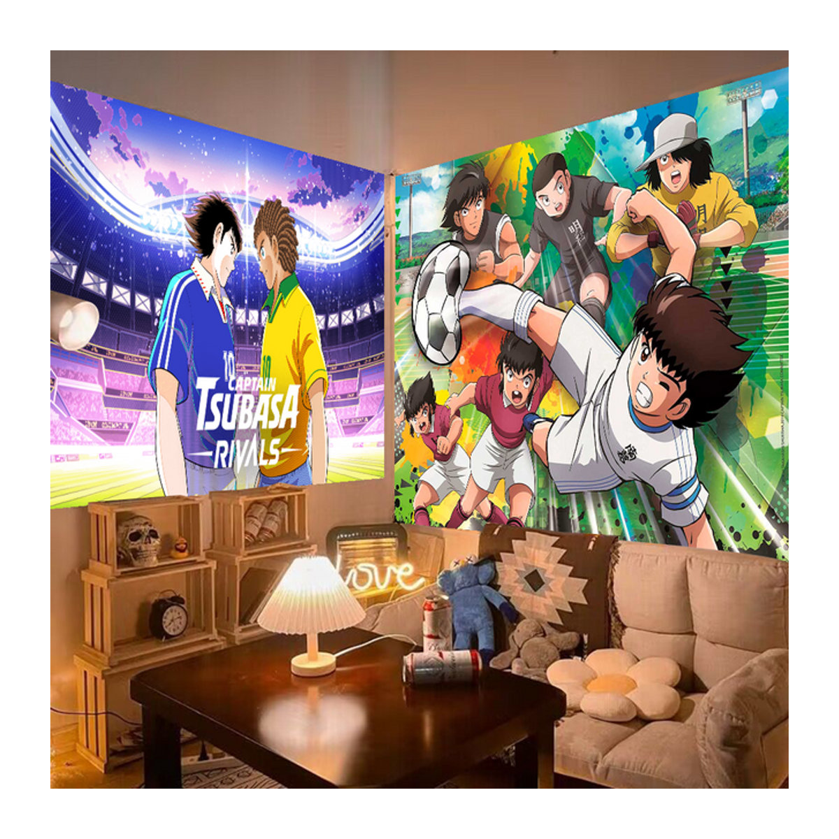 Kapitän Tsubasa Cartoon Fotografie-Hintergrund für Kindergeburtstage, mehrfarbig, Textil, rechteckig, B: 120 cm, H: 70 cm - Bild 1