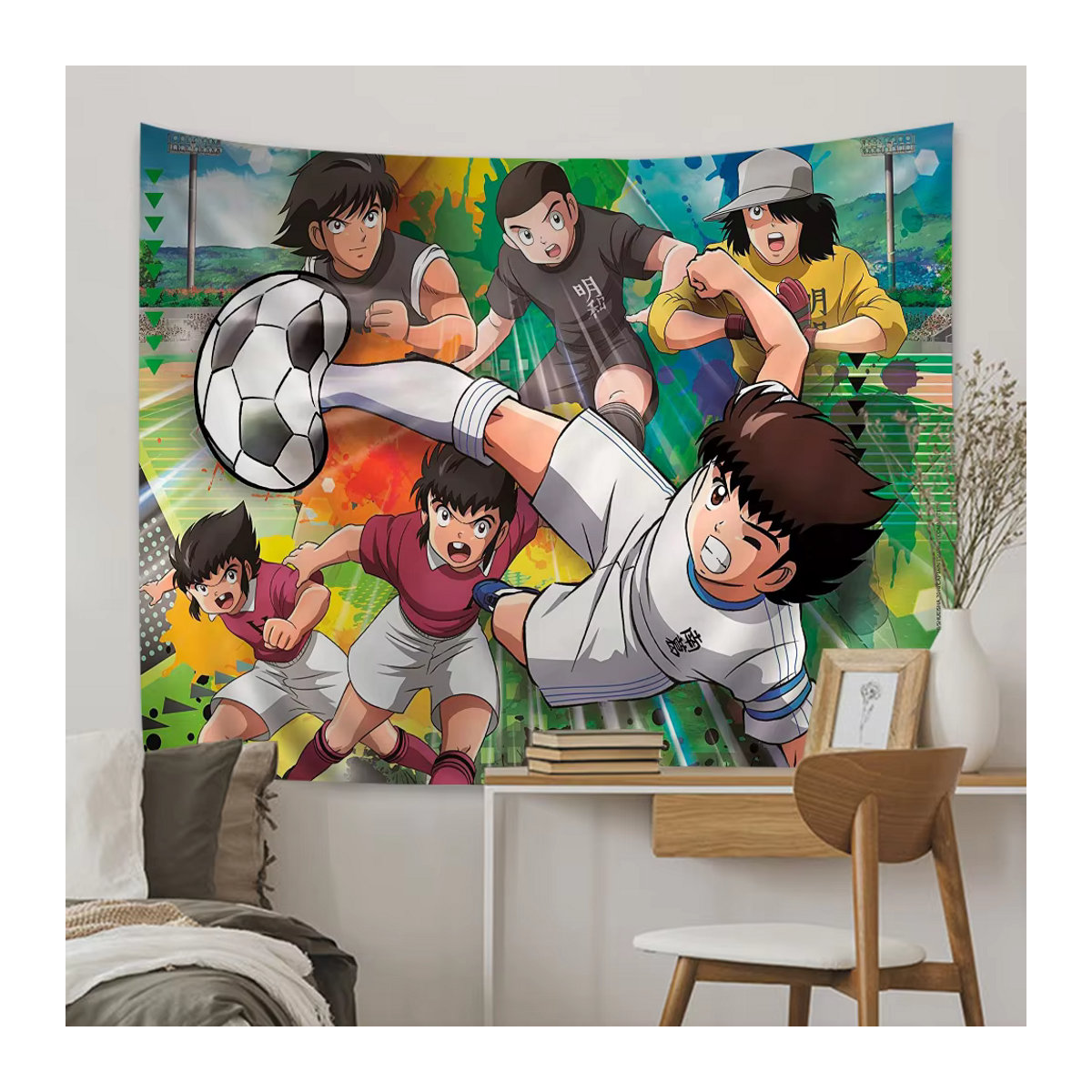 Kapitän Tsubasa Cartoon Fotografie-Hintergrund für Kindergeburtstage, mehrfarbig, Textil, rechteckig, B: 120 cm, H: 70 cm - Bild 3