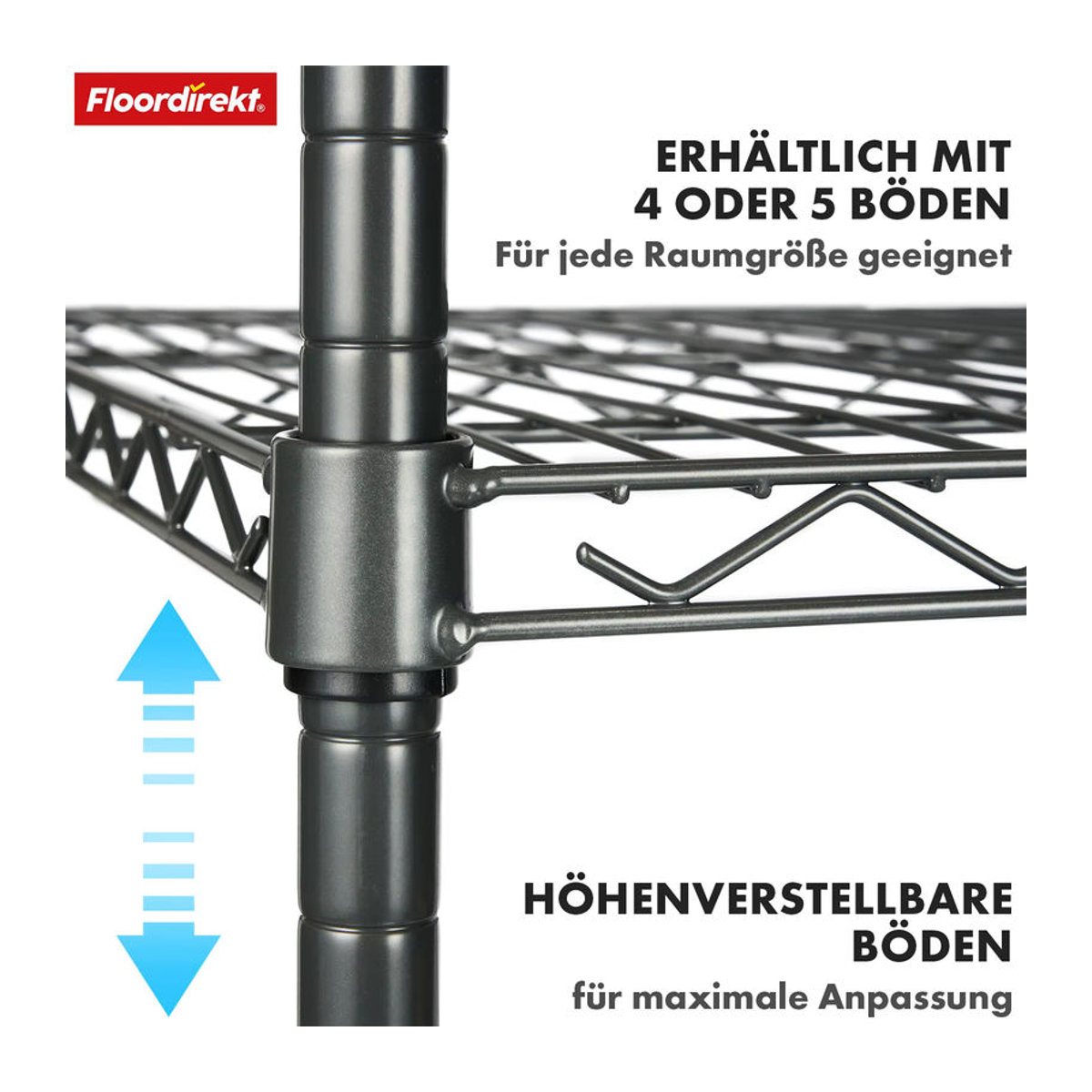 Karat Metallregal Rocky Schwarz mit 5 Böden B/T/H: 90 x 60 x 200 cm - Bild 3