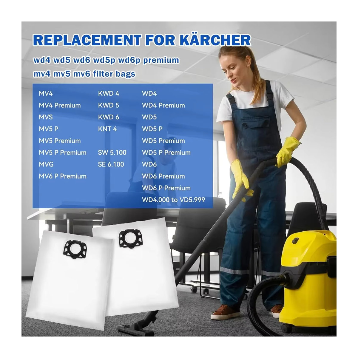 Kärcher Staubsaugerbeutel für Nass- und Trockensauger WD4 WD5 WD6 WD5P WD6P MV4 MV5 MV6 in Weiß (2.863-006.0) - Bild 2