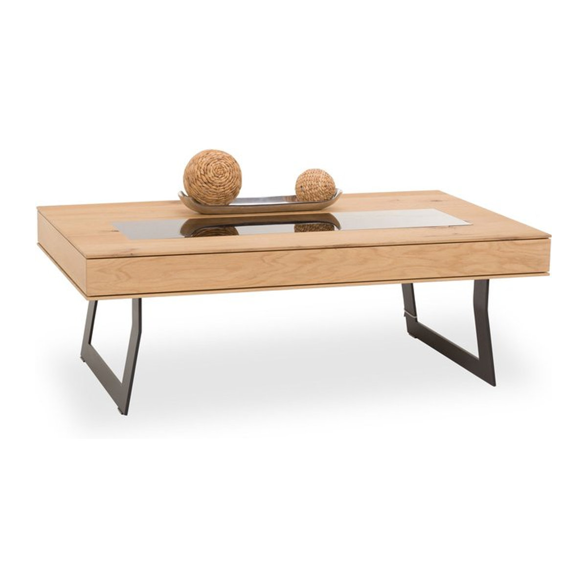 Kare Couchtisch Modern aus Eiche Natur und Glas in Schwarz, Rechteckig, B: 125 cm, T: 75 cm, H: 43 cm - Bild 1