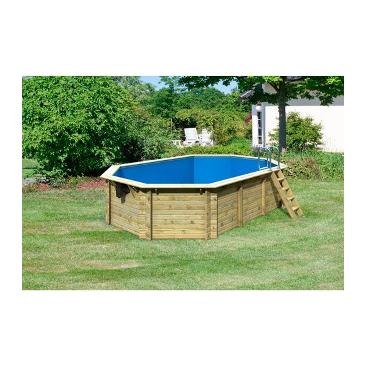 Karibu Achtformpool aus Massivholz in Braun mit 19000 l Volumen, B/H: 358 x 124 cm - Bild 2