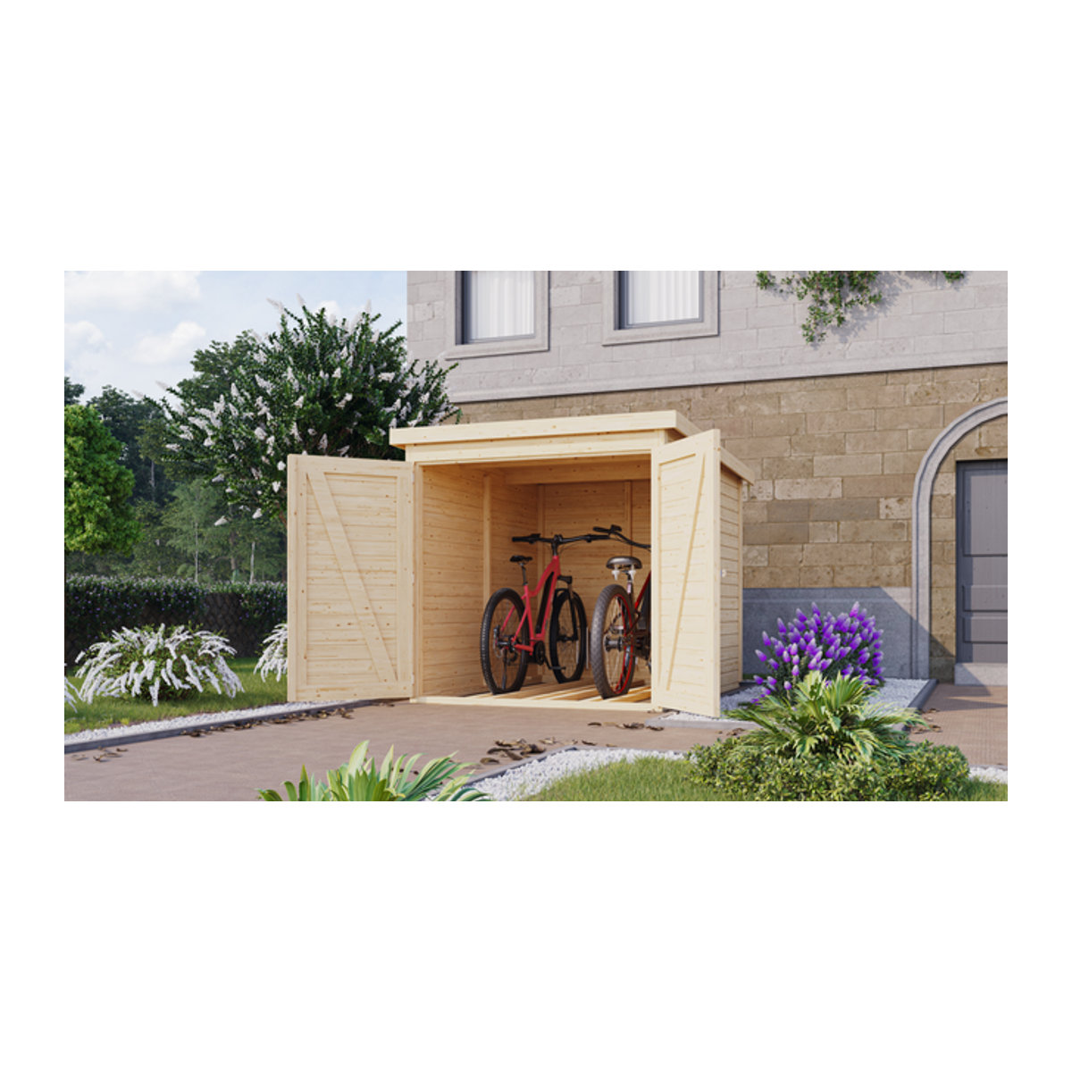 KARIBU Fahrradgarage aus naturbelassenem Holz - Bild 1