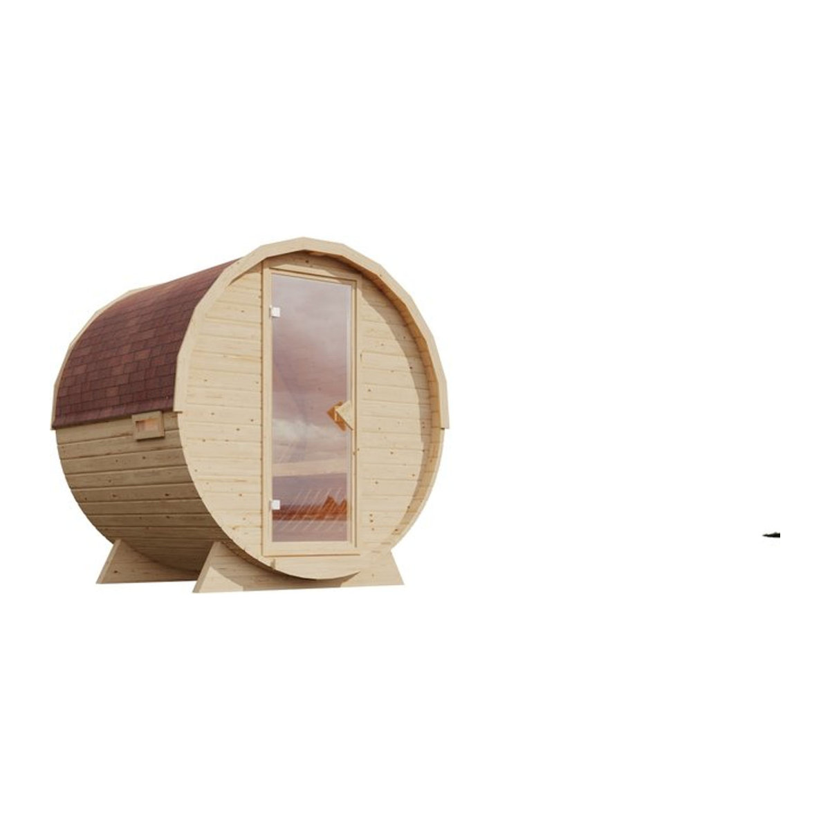 Karibu Fasssauna Set in Natur mit 9 kW Ofen und integrierter Steuerung - Bild 1