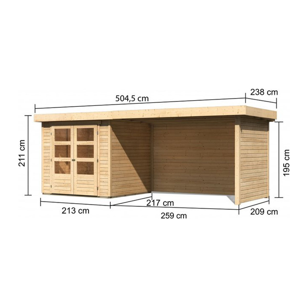 Karibu Gartenhaus ASKOLA 3 aus Holz in Beige B/H/T: 468 x 211 x 217 cm - Bild 3