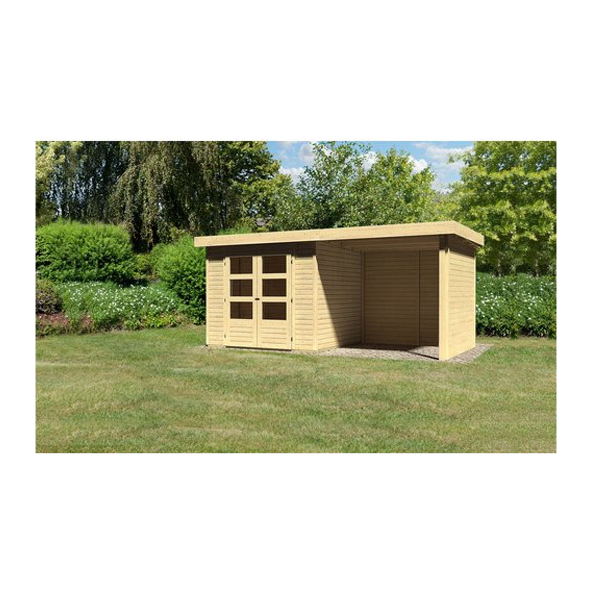 Karibu Gartenhaus ASKOLA 3 aus Massivholz in Beige, B/H/T: 462 x 211 x 217 cm - Bild 1