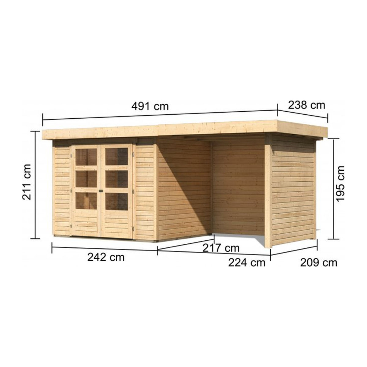 Karibu Gartenhaus ASKOLA 3 aus Massivholz in Beige, B/H/T: 462 x 211 x 217 cm - Bild 2