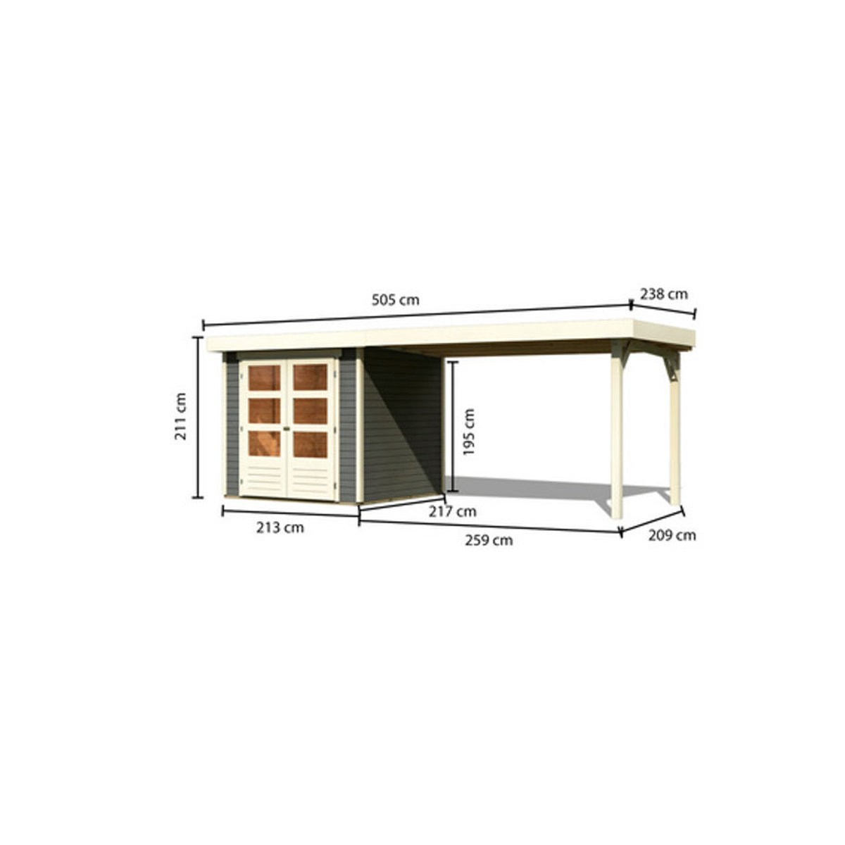 Karibu Gartenhaus ASKOLA 5 aus Holz in Grau, B/H/T: 468 x 211 x 415 cm - Bild 1