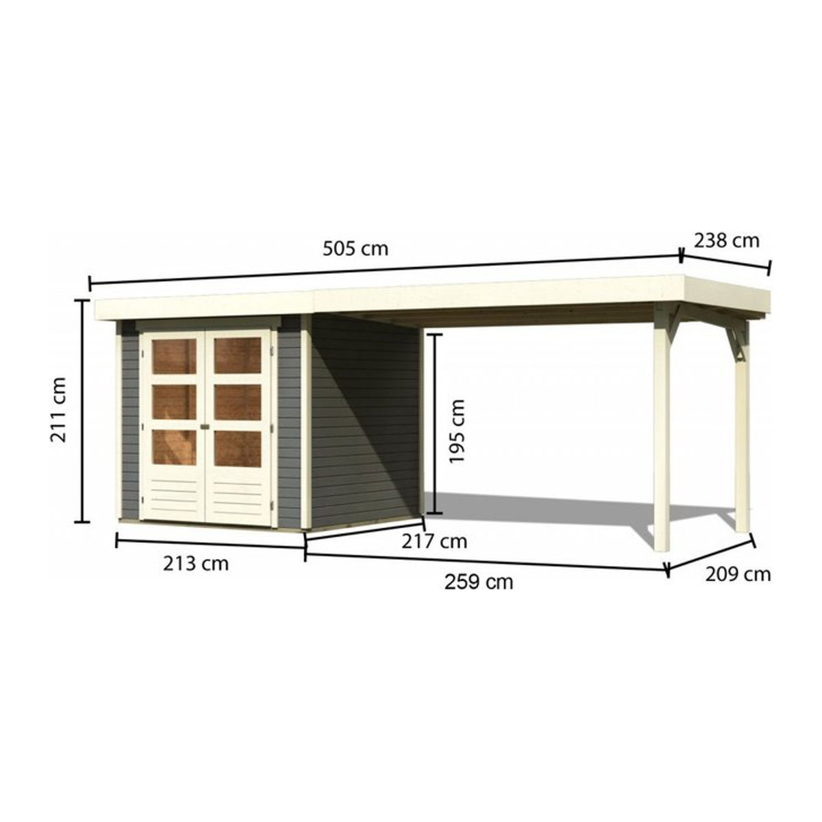 Karibu Gartenhaus ASKOLA 5 aus Holz in Grau, B/H/T: 468 x 211 x 415 cm - Bild 2