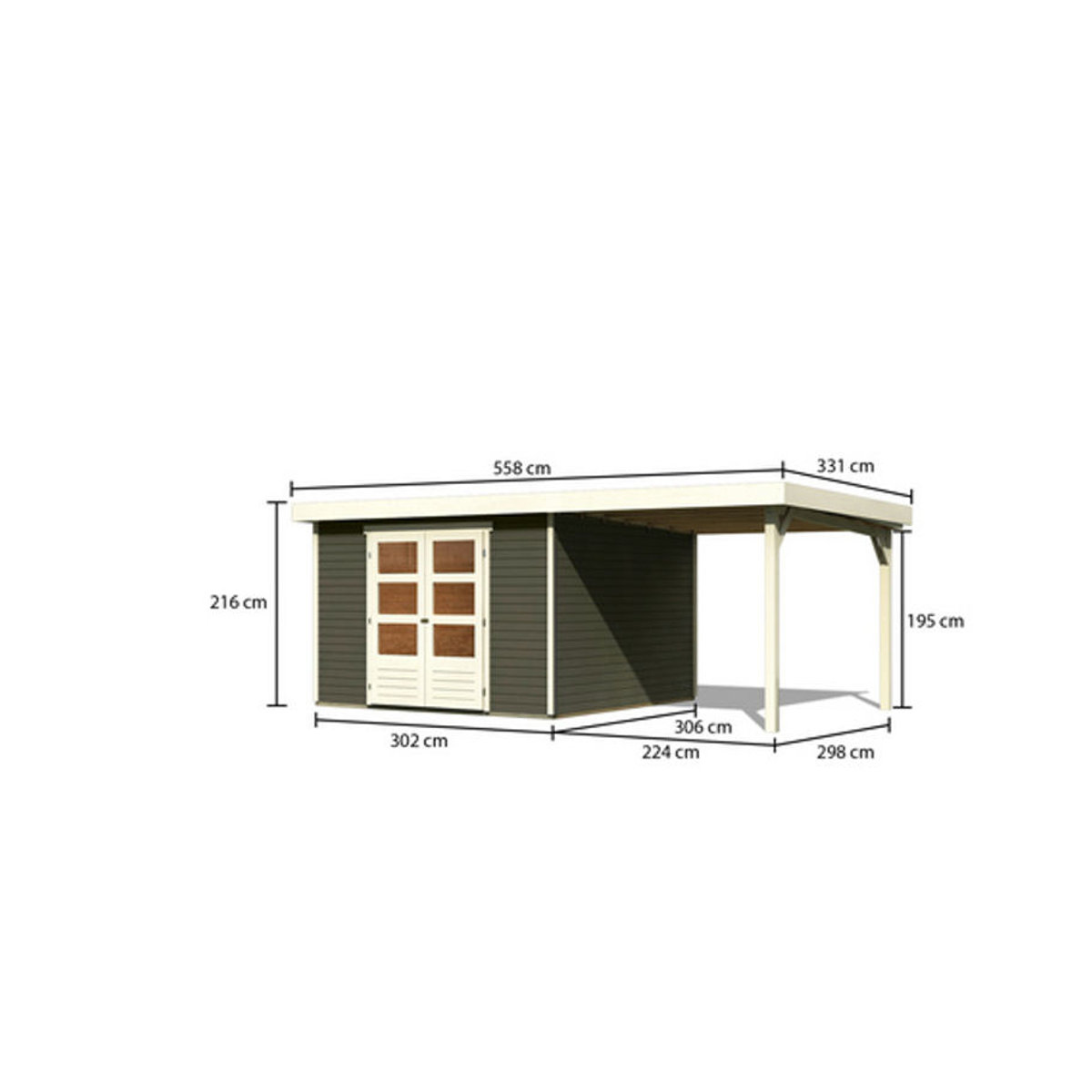 Karibu Gartenhaus ASKOLA 6 aus Holz in Grau, B/H/T: 522 x 216 x 306 cm - Bild 2