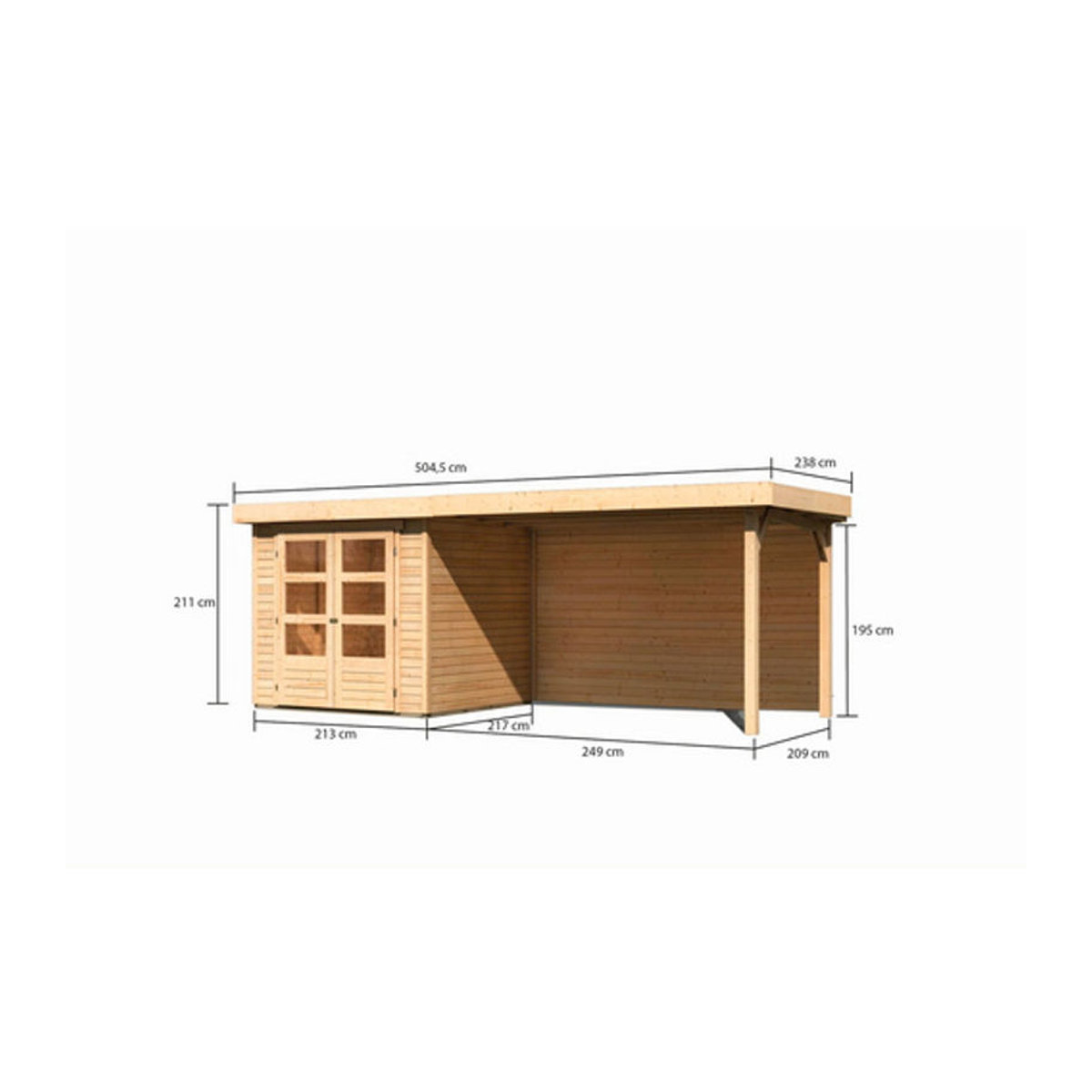 Karibu Gartenhaus Askola aus Holz in Beige mit Anbaudach und Rückwand B/H/T: 456 x 211 x 468 cm - Bild 1