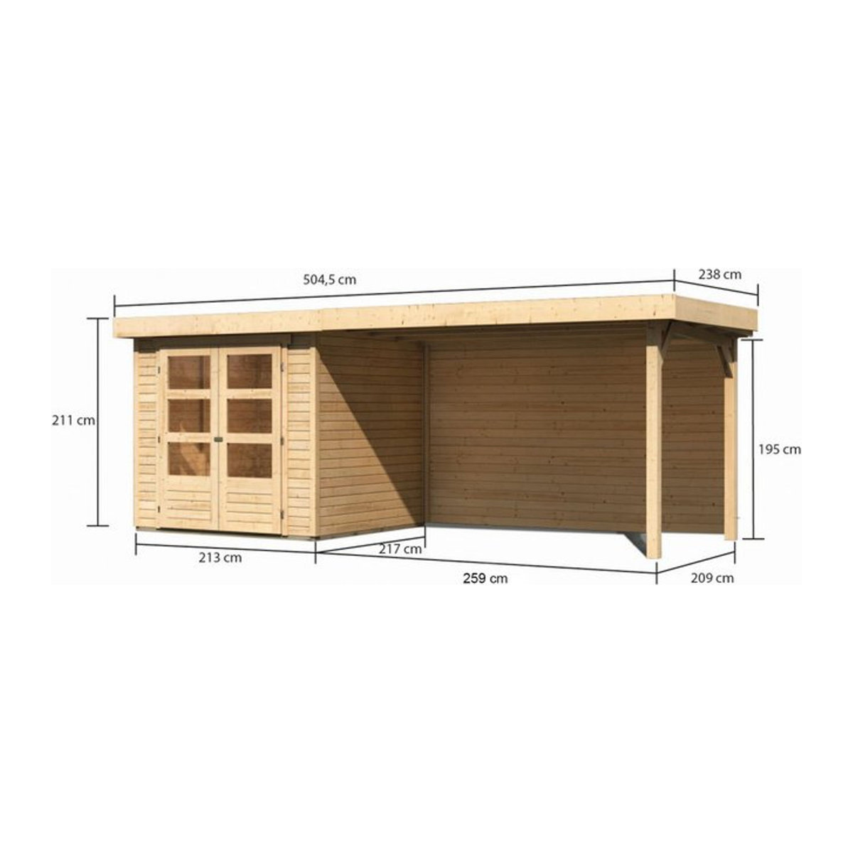 Karibu Gartenhaus Askola aus Holz in Beige mit Anbaudach und Rückwand B/H/T: 456 x 211 x 468 cm - Bild 2