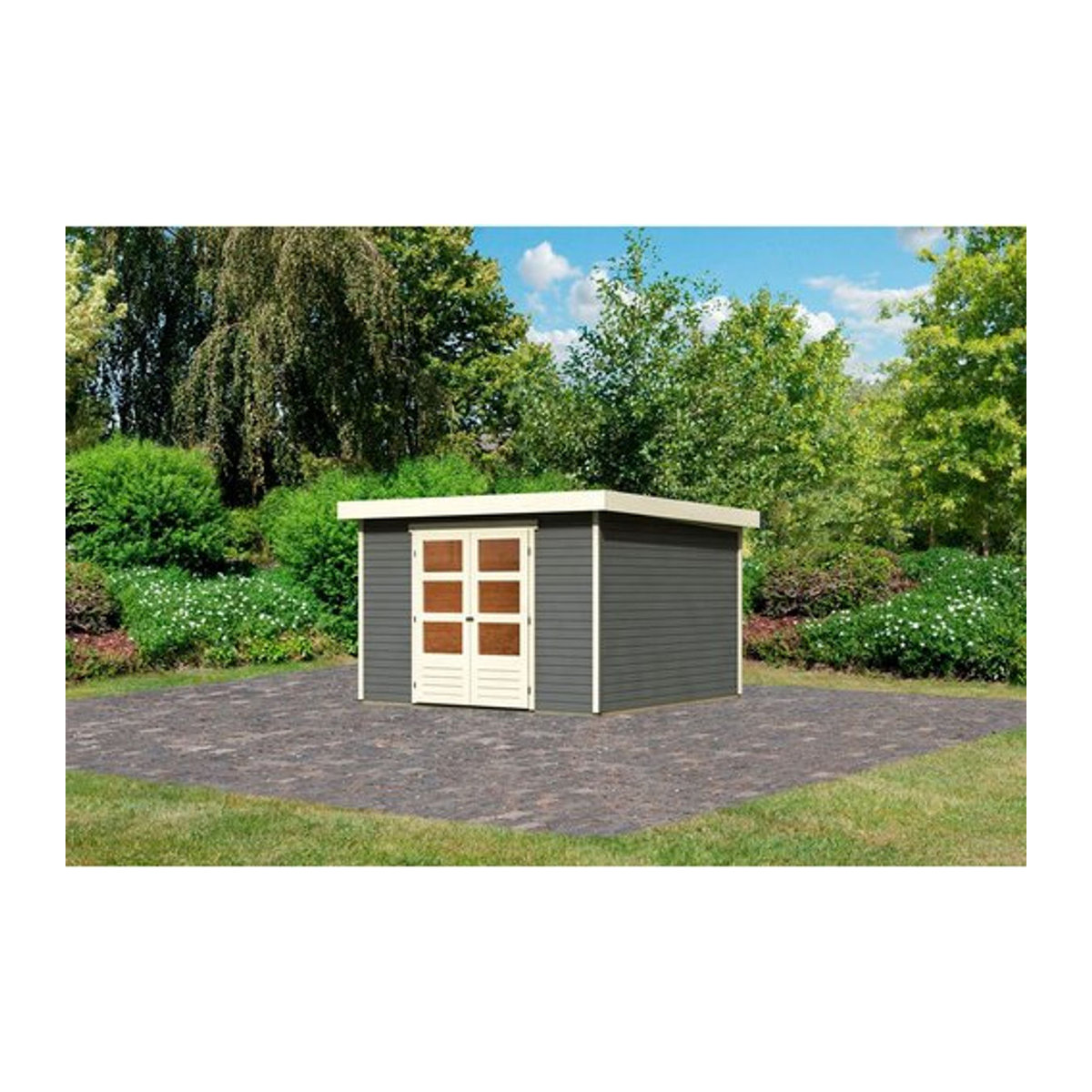 Karibu Gartenhaus Askola aus Massivholz in Grau B/H/T: 302 x 216 x 306 cm - Bild 1