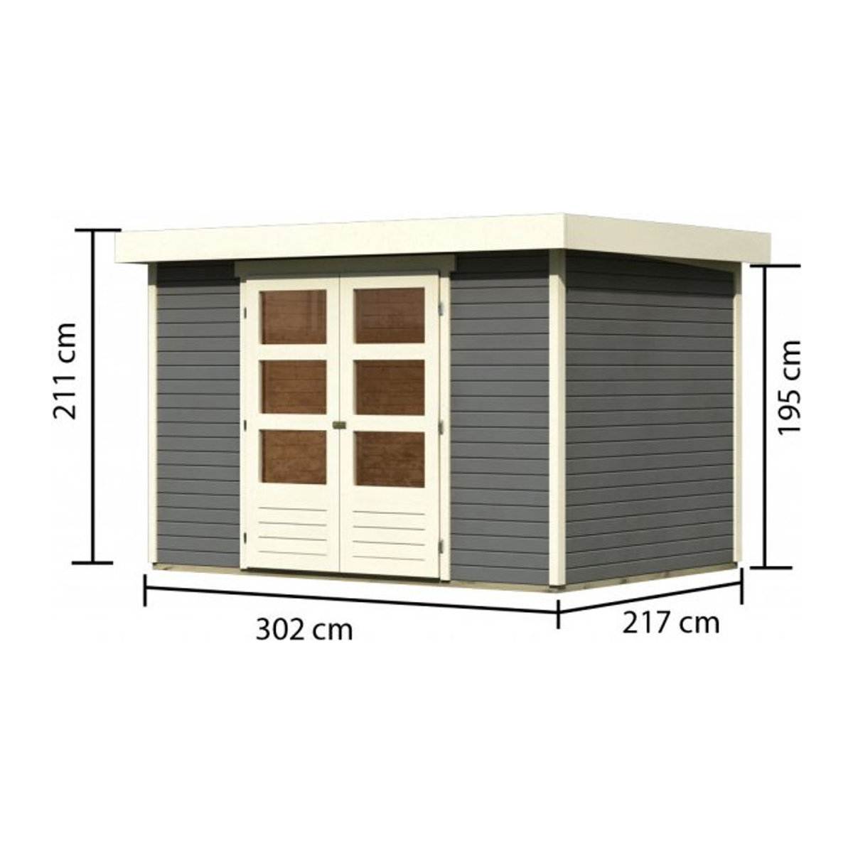 Karibu Gartenhaus Askola aus Massivholz in Grau B/H/T: 302 x 216 x 306 cm - Bild 2