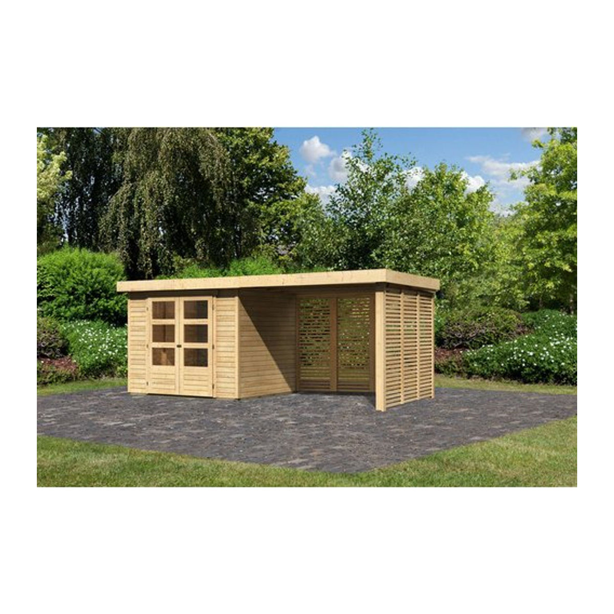 Karibu Gartenhaus Askola aus Massivholz in Natur, Grau oder Anthrazit, B/H/T: 242 x 211 x 197 cm - Bild 1