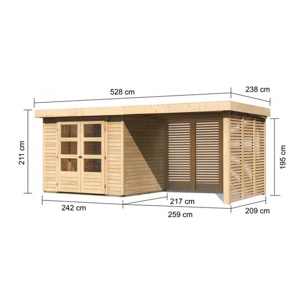 Karibu Gartenhaus Askola aus Massivholz in Natur, Grau oder Anthrazit, B/H/T: 242 x 211 x 197 cm - Bild 3