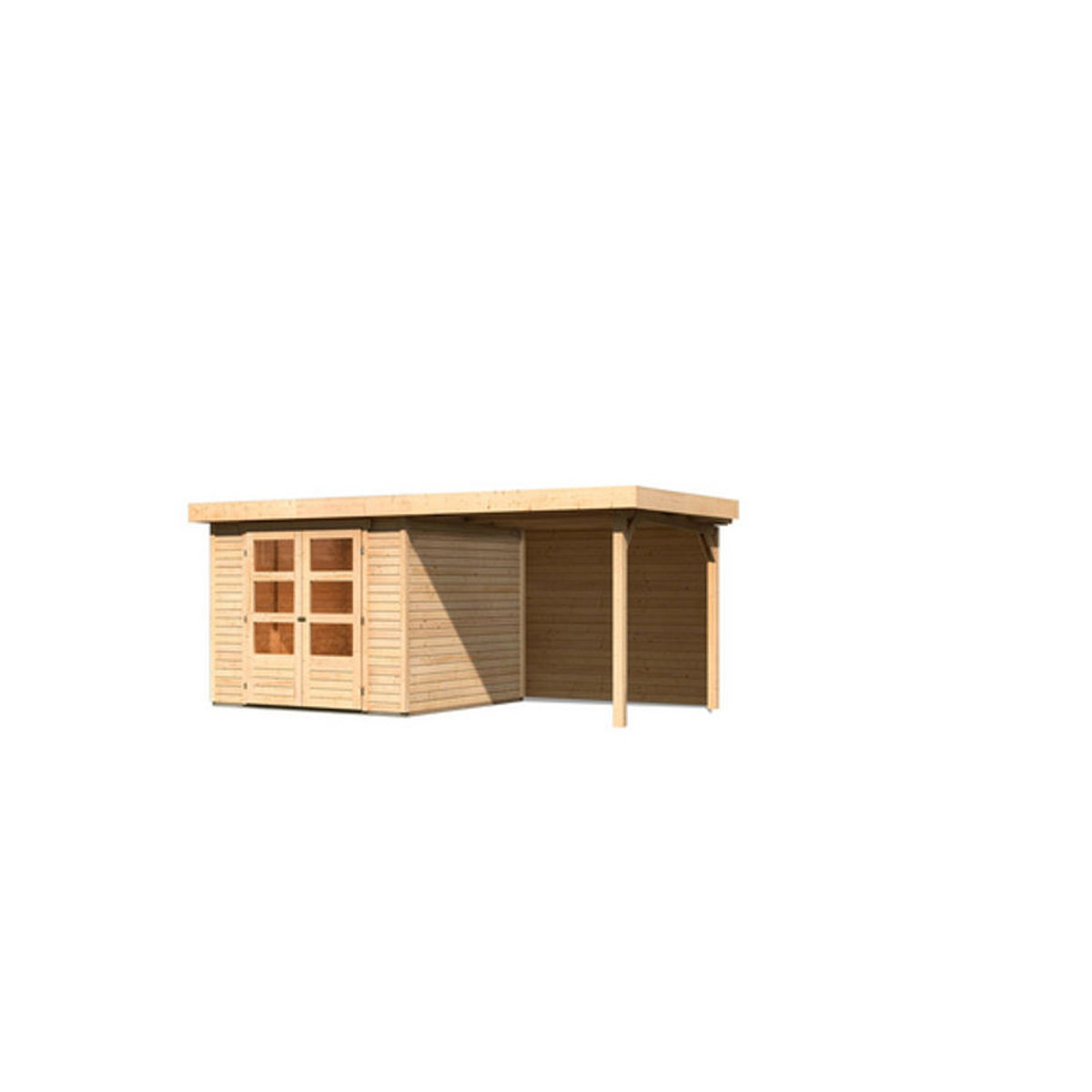 Karibu Gartenhaus Askola aus Massivholz in Natur mit Anbaudach und Rückwand B/H/T: 238 x 211 x 242 cm - Bild 2