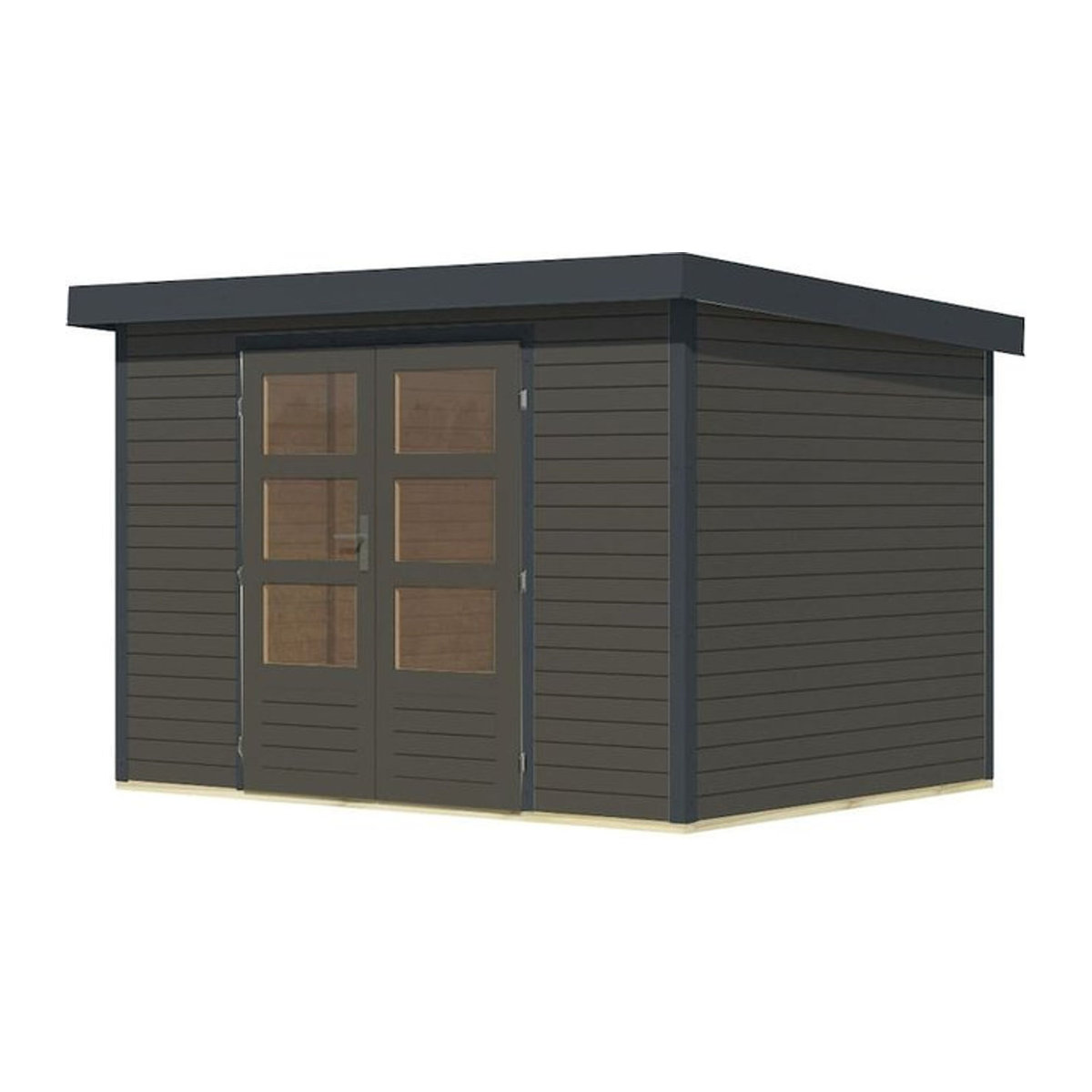 Karibu Gartenhaus Hollywood aus Holz und Metall in Anthrazit mit modernem Anbaudach - Bild 1