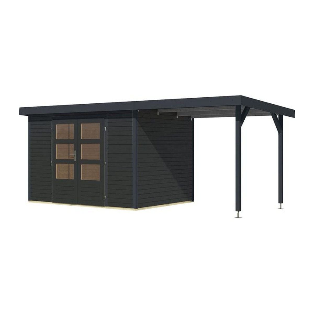 Karibu Gartenhaus Hollywood Modern aus Holz in Anthrazit mit optionalem Anbaudach - Bild 1